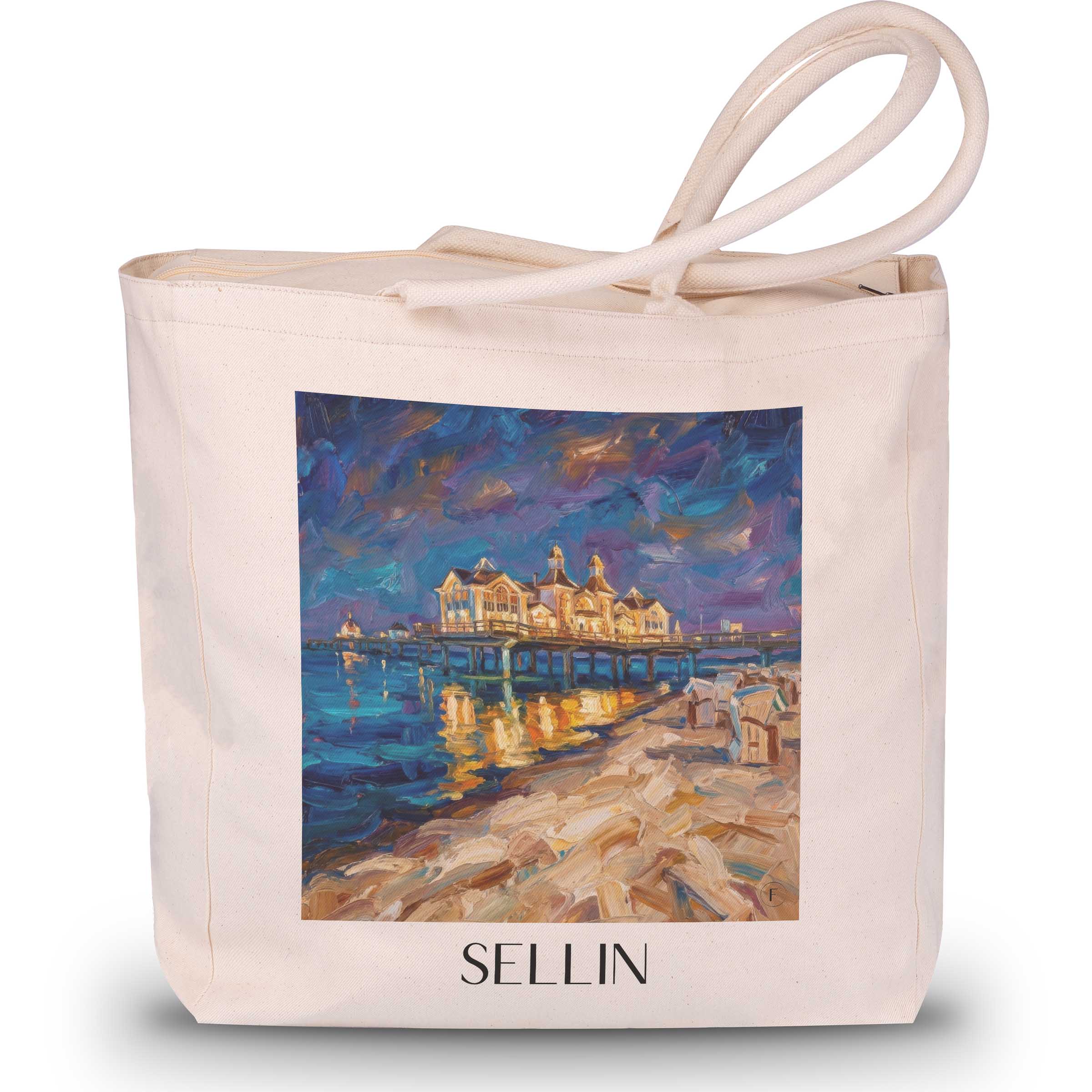 Sellin Shopping Tasche - Rügen - Deutschland Tote Bag - Einkaufstasche im Ölgemälde Stil
