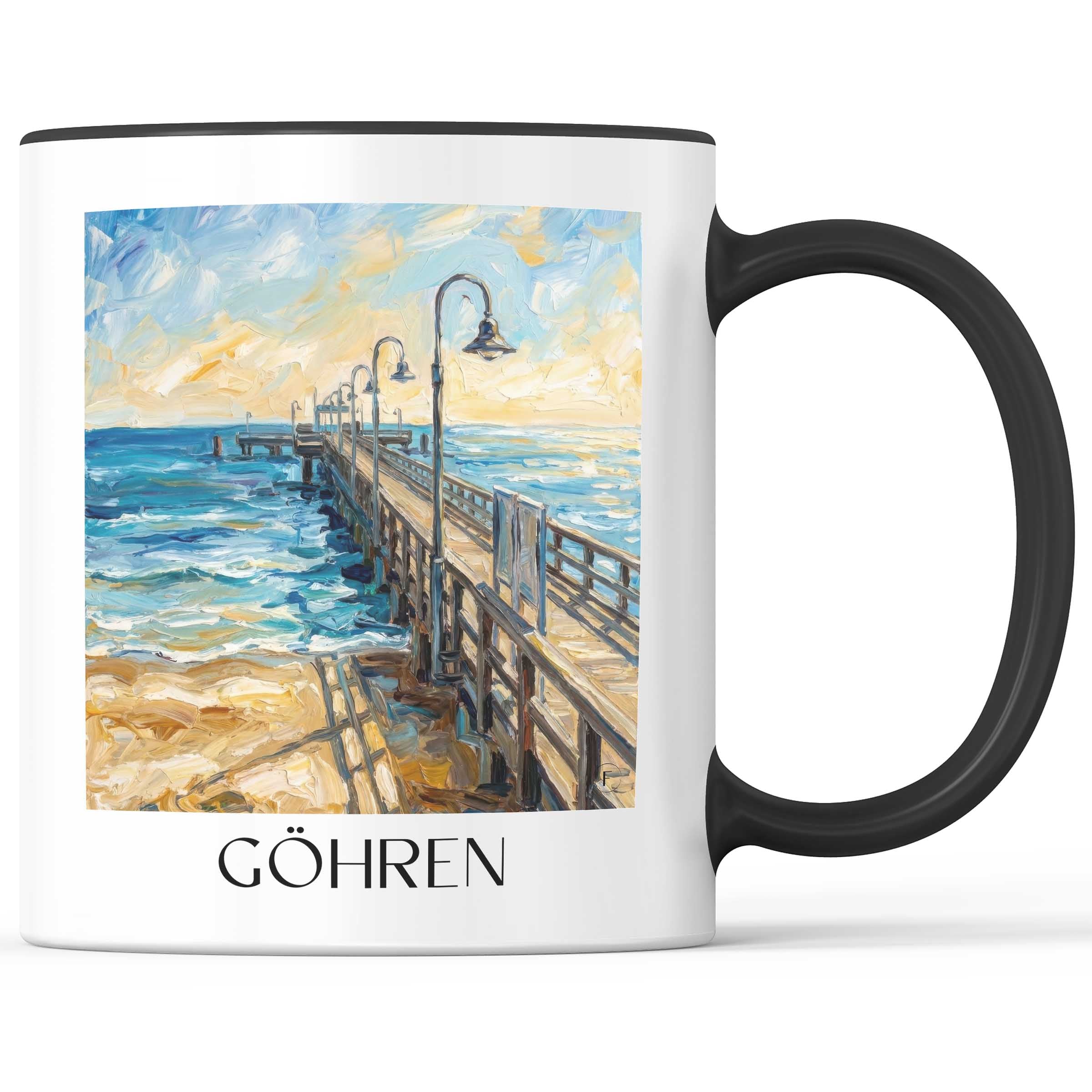 Göhren Kaffeebecher - Rügen - Deutschland Becher - Kaffeetasse im Ölgemälde Stil