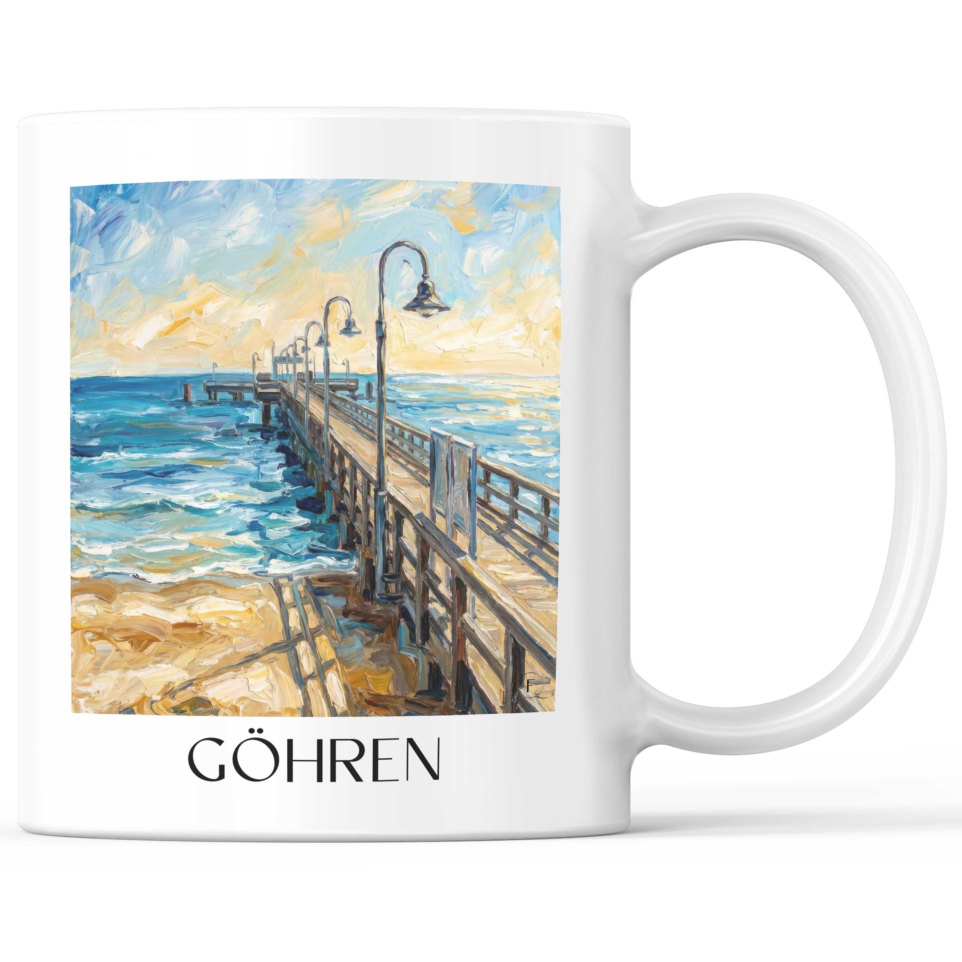 Göhren Kaffeebecher - Rügen - Deutschland Becher - Kaffeetasse im Ölgemälde Stil