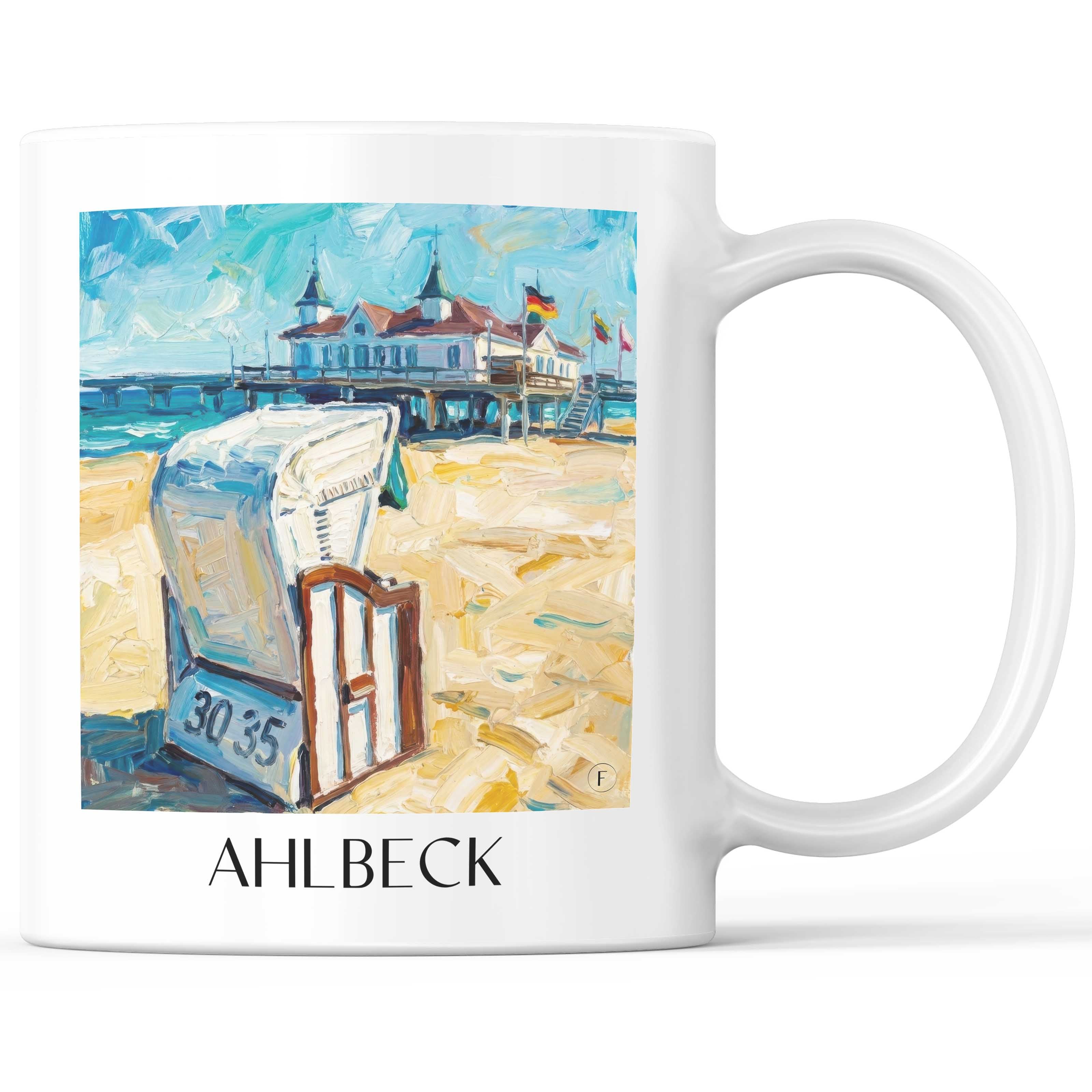 Ahlbeck Kaffeebecher - Usedom - Deutschland Becher - Kaffeetasse im Ölgemälde Stil