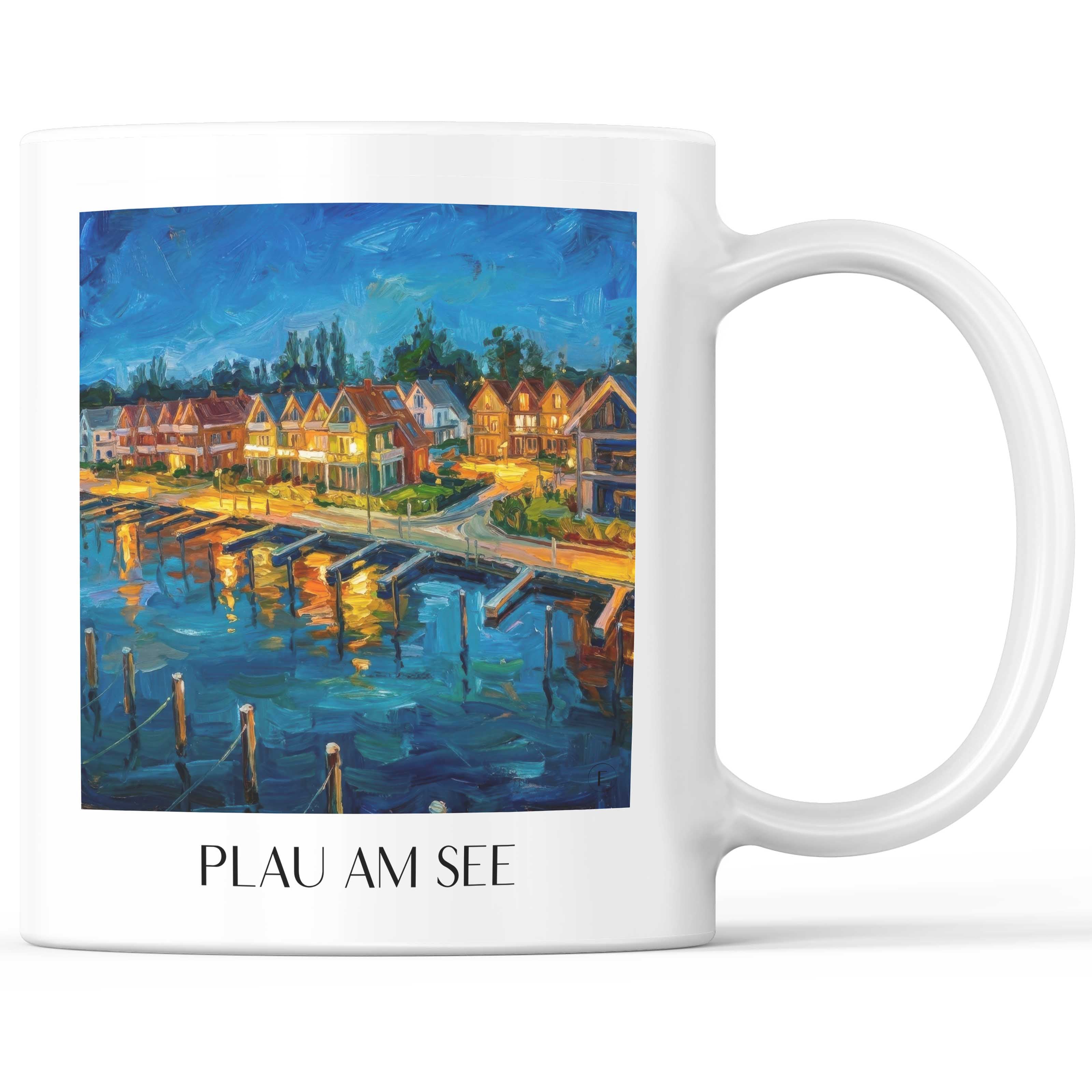 Plau am See Kaffeebecher - Mecklenburgische Seenplatte - Deutschland Becher - Kaffeetasse im Ölgemälde Stil