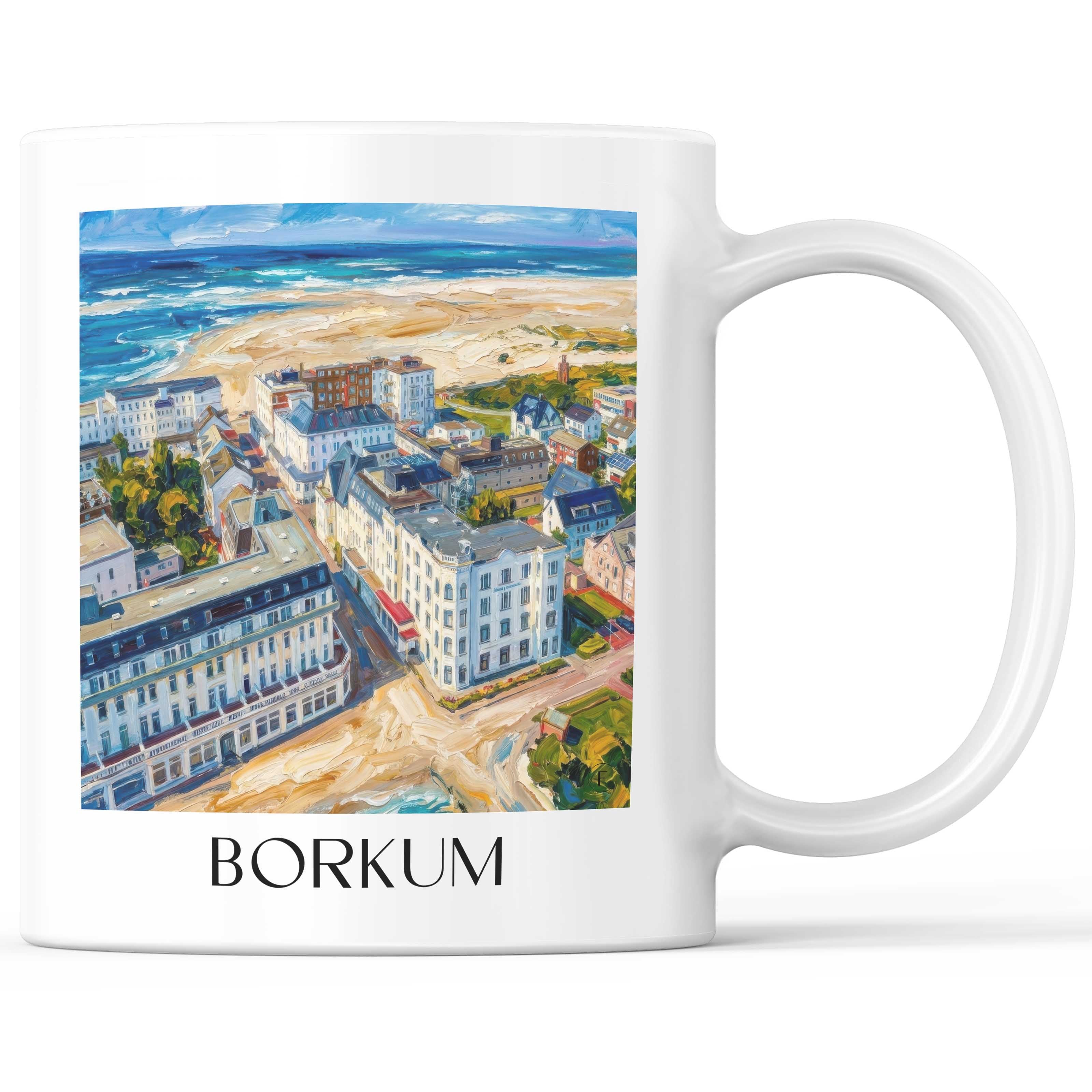 Borkum Kaffeebecher - Ostfriesland - Deutschland Becher - Kaffeetasse im Ölgemälde Stil