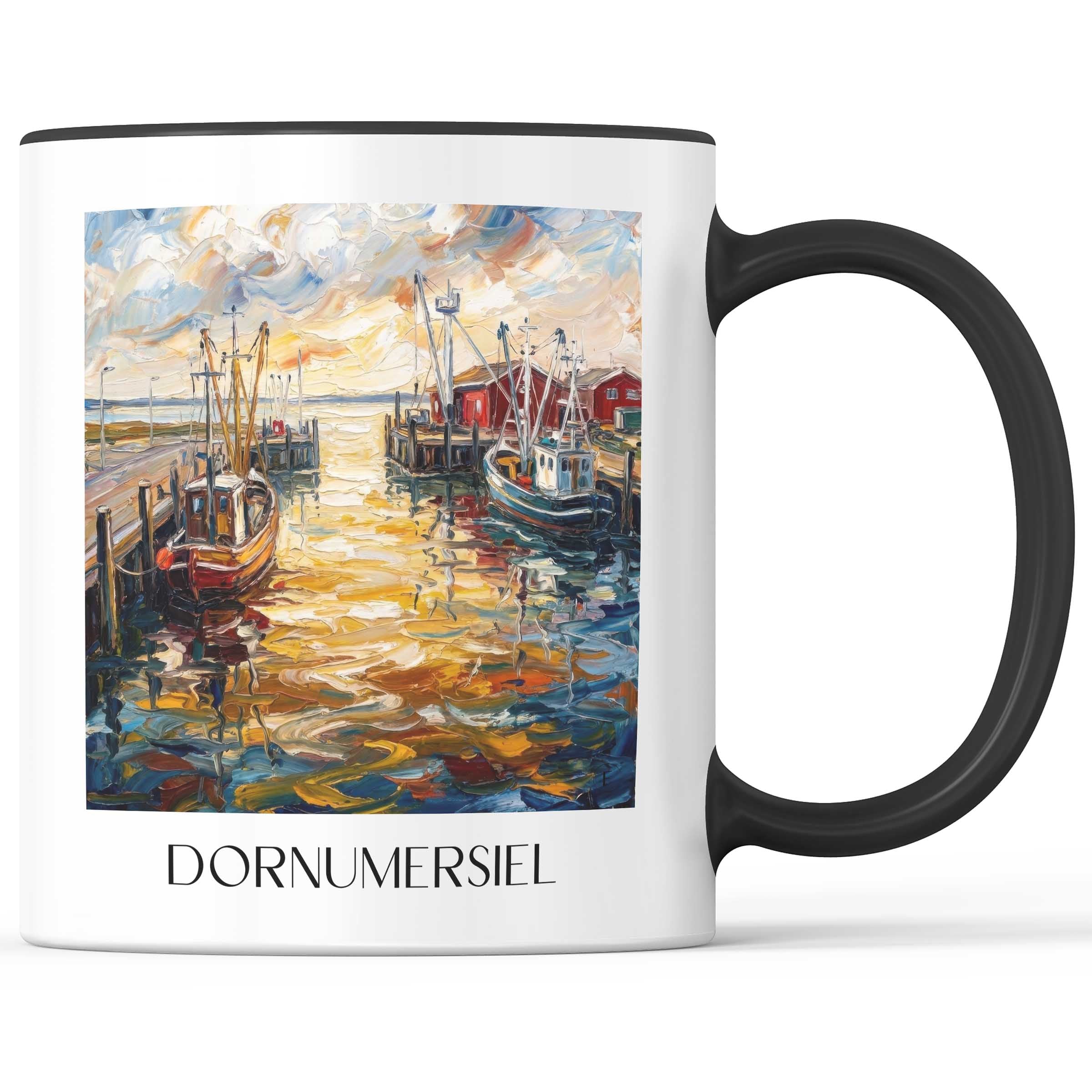 Dornumersiel Kaffeebecher - Ostfriesland - Deutschland Becher - Kaffeetasse im Ölgemälde Stil