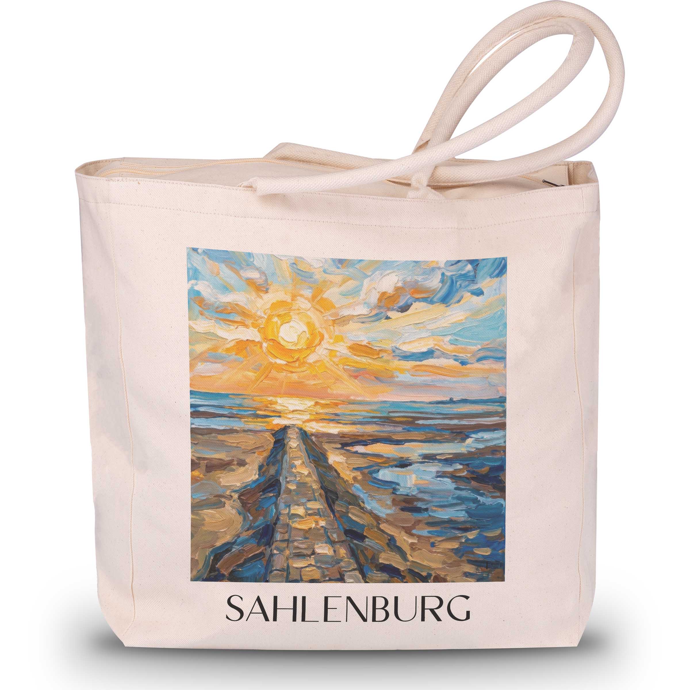 Sahlenburg Shopping Tasche - Nordseeküste - Deutschland Tote Bag - Einkaufstasche im Ölgemälde Stil