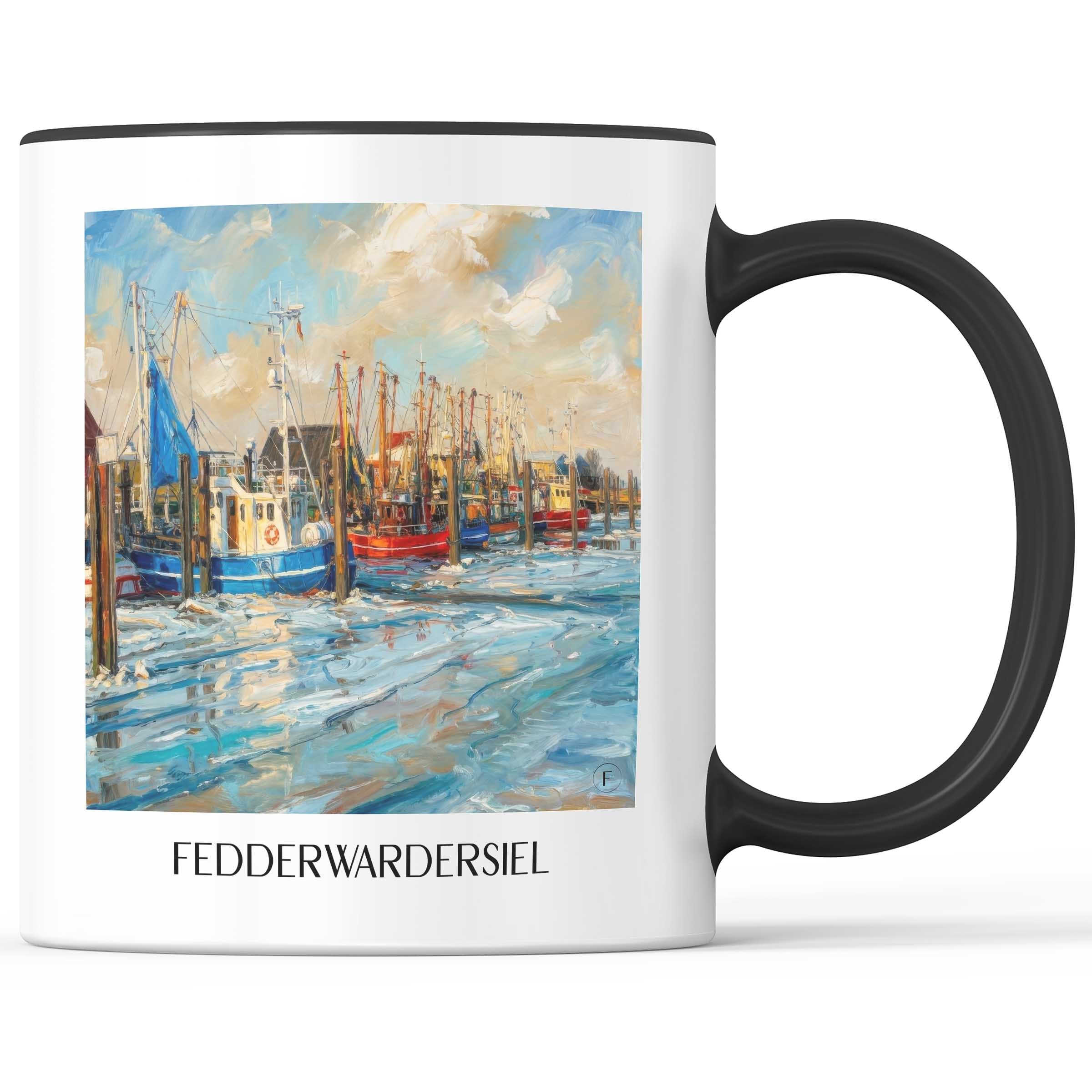 Fedderwardersiel Kaffeebecher - Niedersachsen - Deutschland Becher - Kaffeetasse im Ölgemälde Stil