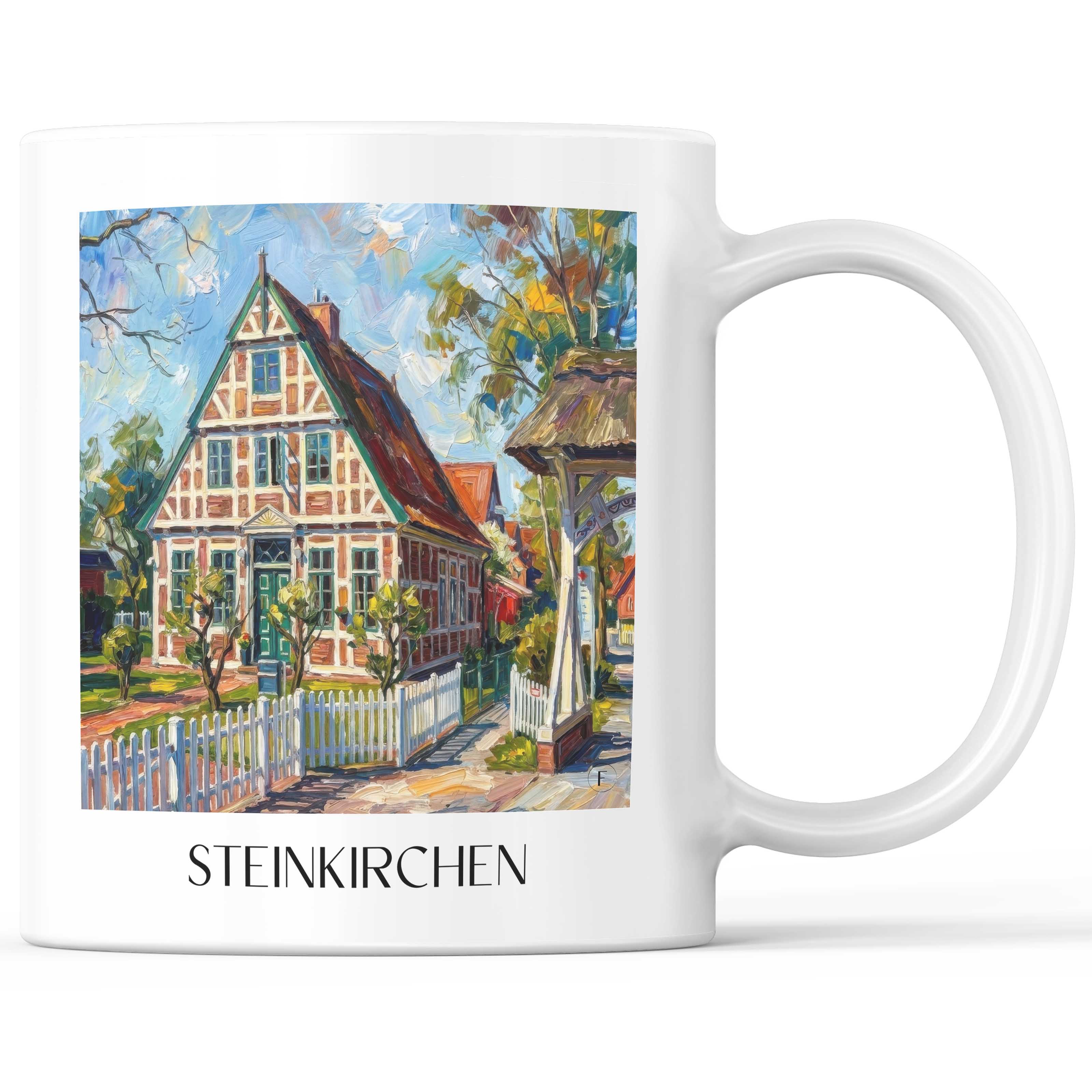 Steinkirchen Kaffeebecher - Niedersachsen - Deutschland Becher - Kaffeetasse im Ölgemälde Stil