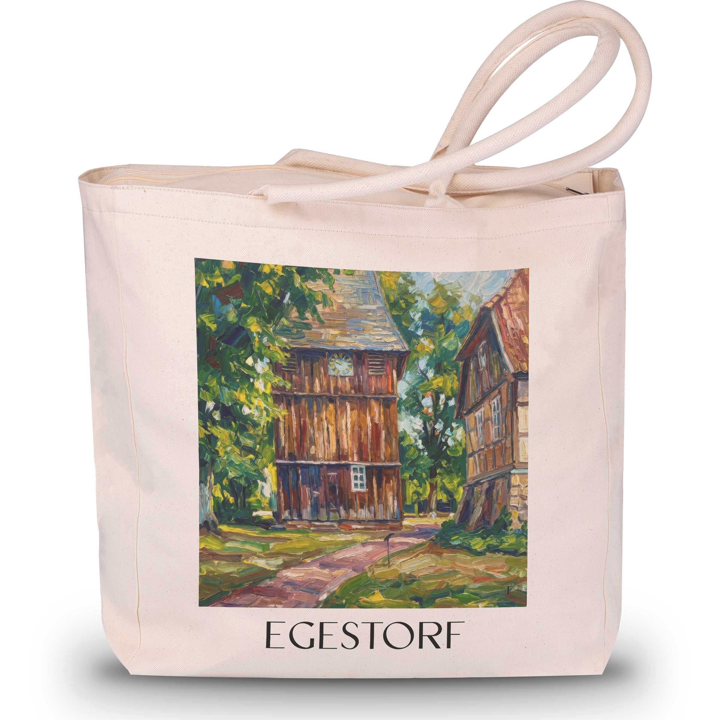 Egestorf Shopping Tasche - Lüneburger Heide - Deutschland Tote Bag - Einkaufstasche im Ölgemälde Stil