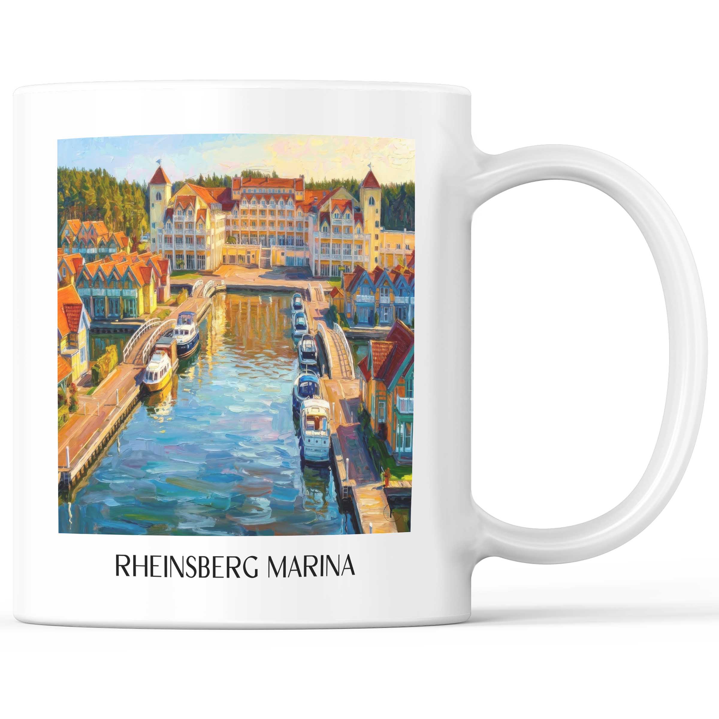 Hafendorf Rheinsberg Kaffeebecher - Brandenburg - Deutschland Becher - Kaffeetasse im Ölgemälde Stil