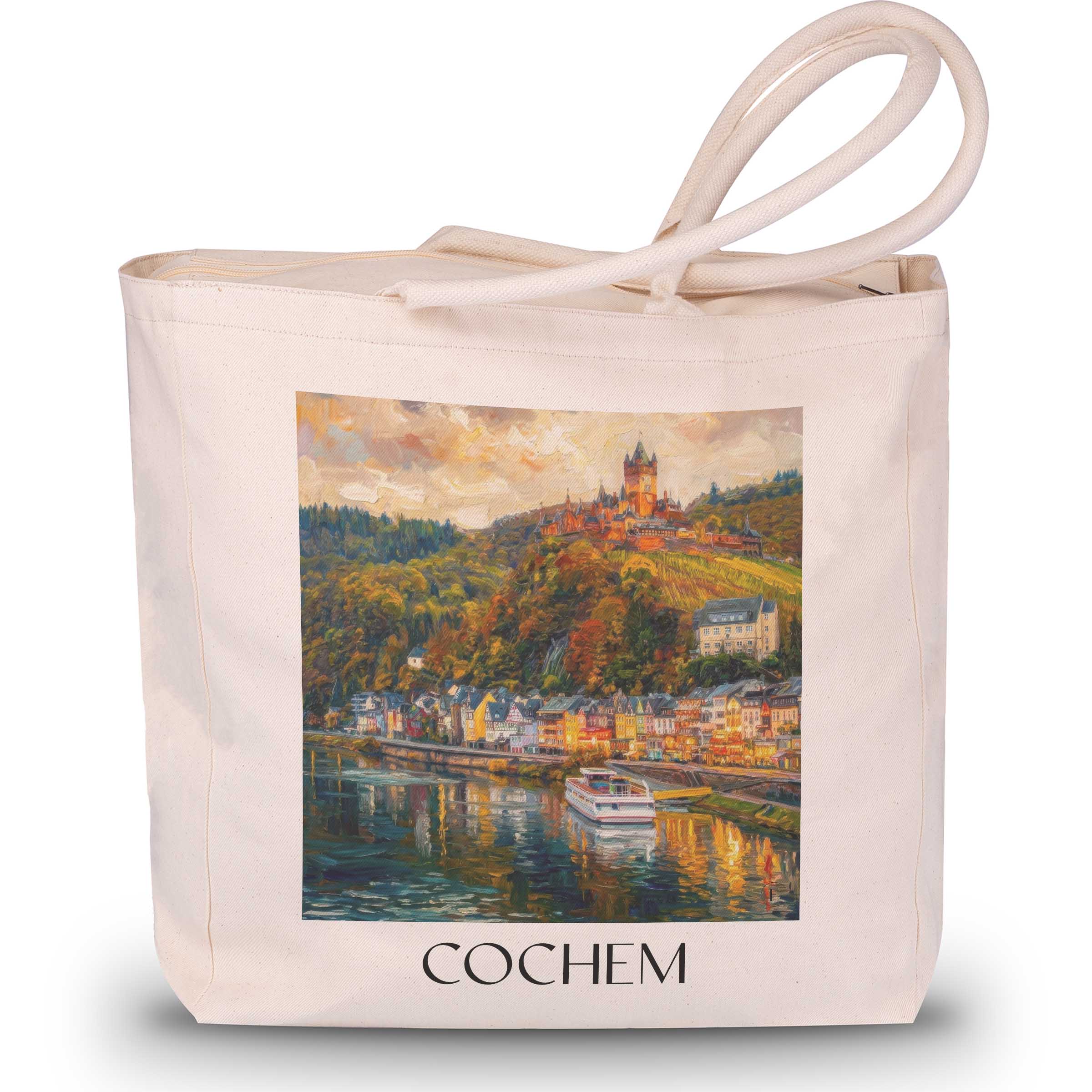 cochem-mosel-deutschland-einkaufstasche-oil-painting-oelgemaelde