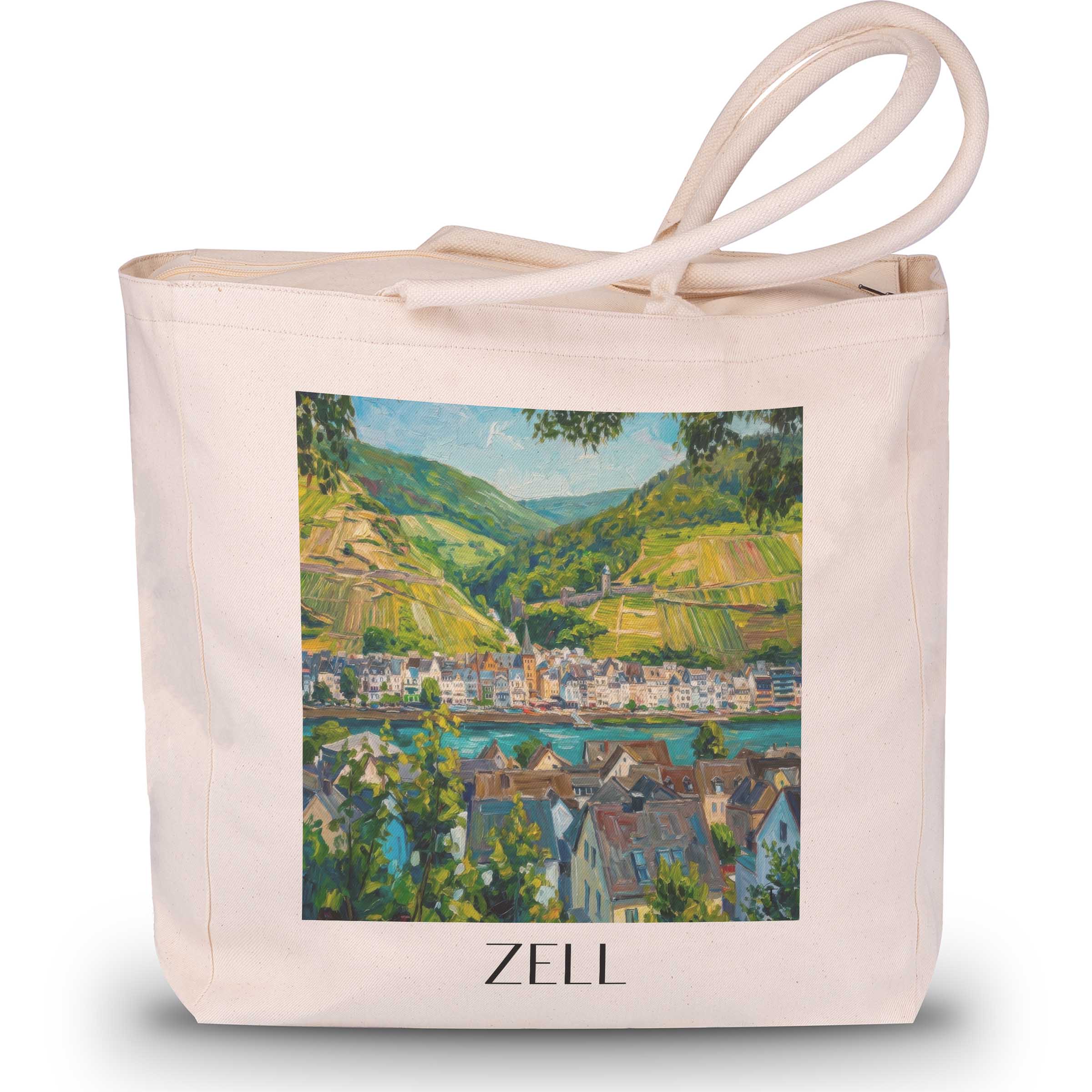 zell-mosel-deutschland-einkaufstasche-oil-painting-oelgemaelde