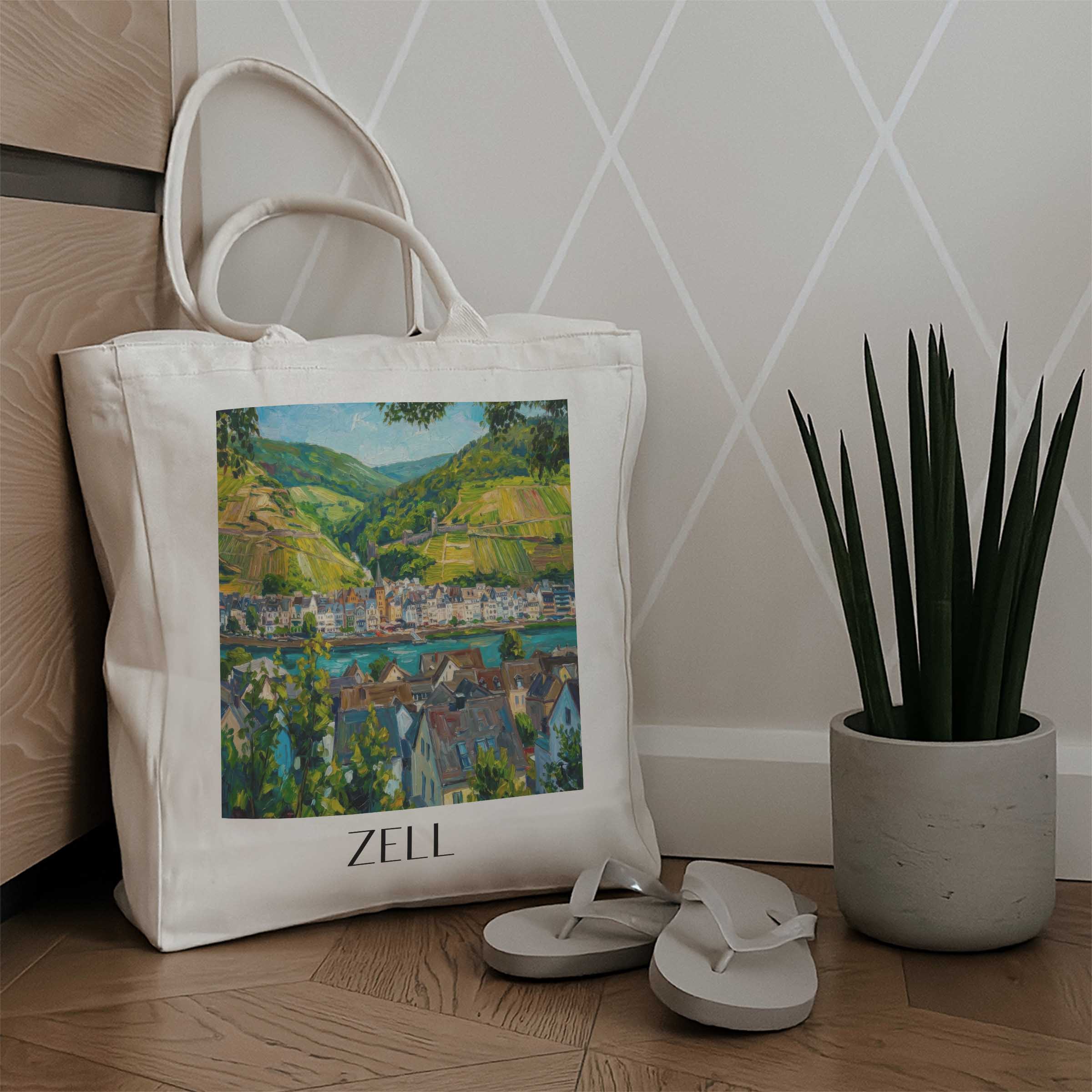 zell-mosel-deutschland-einkaufstasche-oil-painting-oelgemaelde