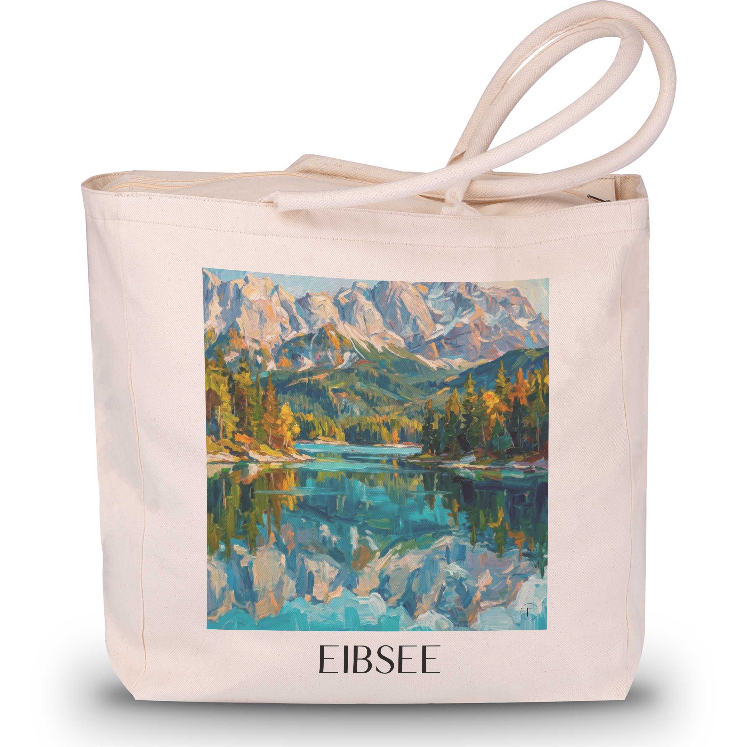 eibsee-wettersteingebirge-deutschland-einkaufstasche-oil-painting-oelgemaelde