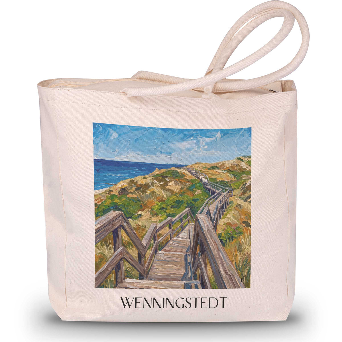 Wenningstedt Shopping Tasche - Sylt - Deutschland Tote Bag - Einkaufstasche im Ölgemälde Stil - favplace
