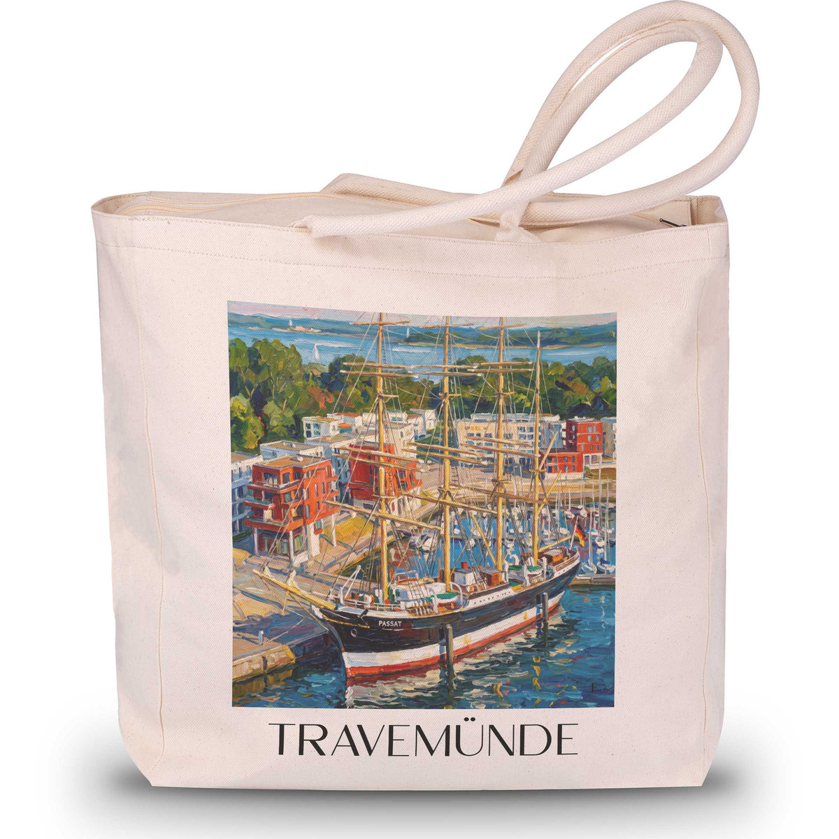 Travemünde Shopping Tasche - Ostsee - Deutschland Tote Bag - Einkaufstasche im Ölgemälde Stil - favplace