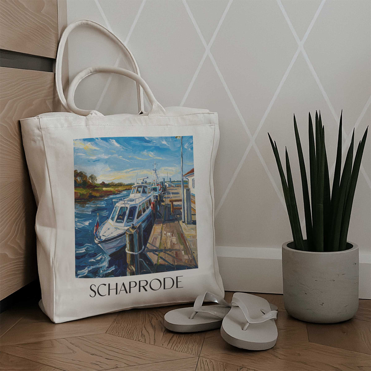 schaprode-rügen-deutschland-einkaufstasche-oil-painting-oelgemaelde