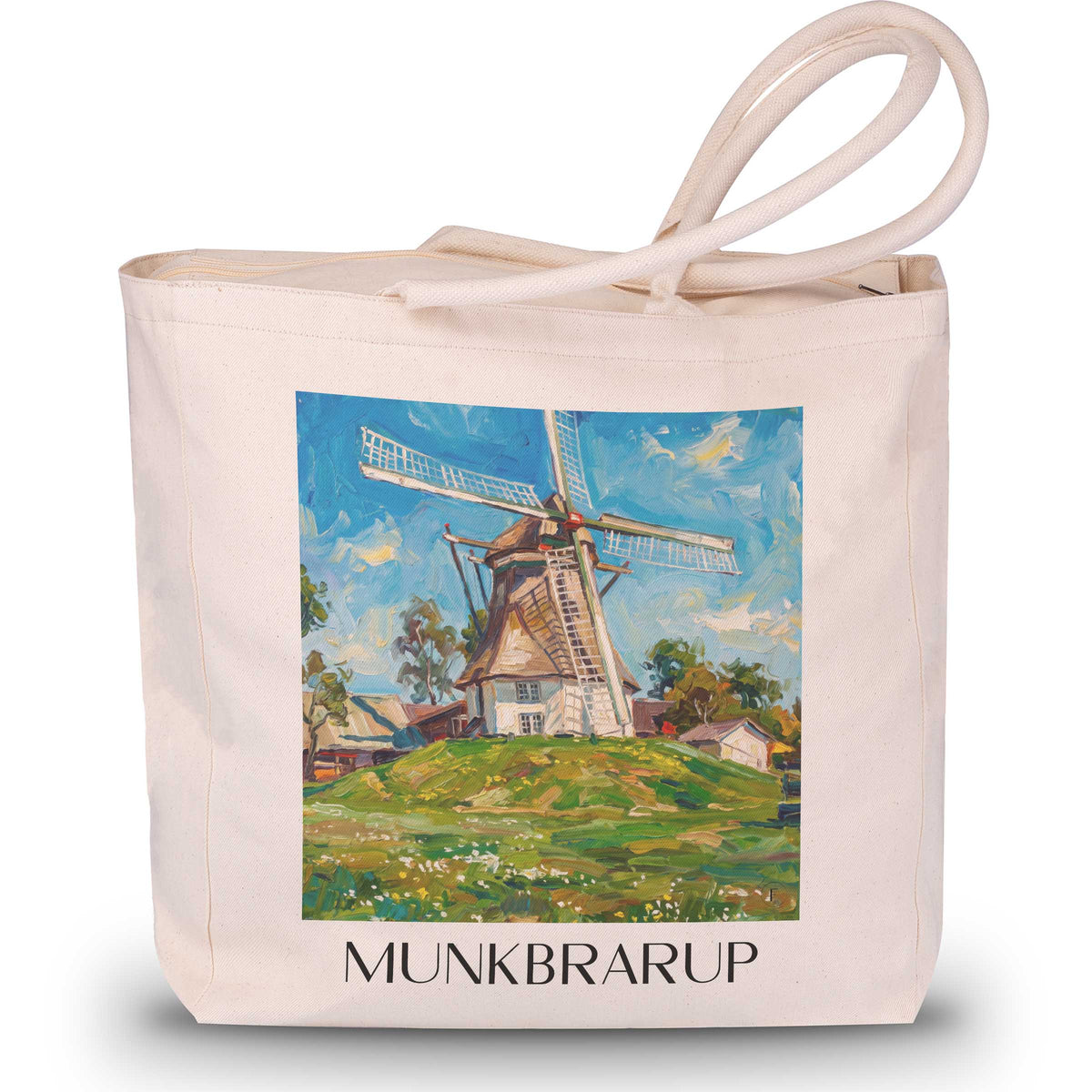 Munkbrarup Shopping Tasche - Flensburger Förde - Deutschland Tote Bag - Einkaufstasche im Ölgemälde Stil - favplace