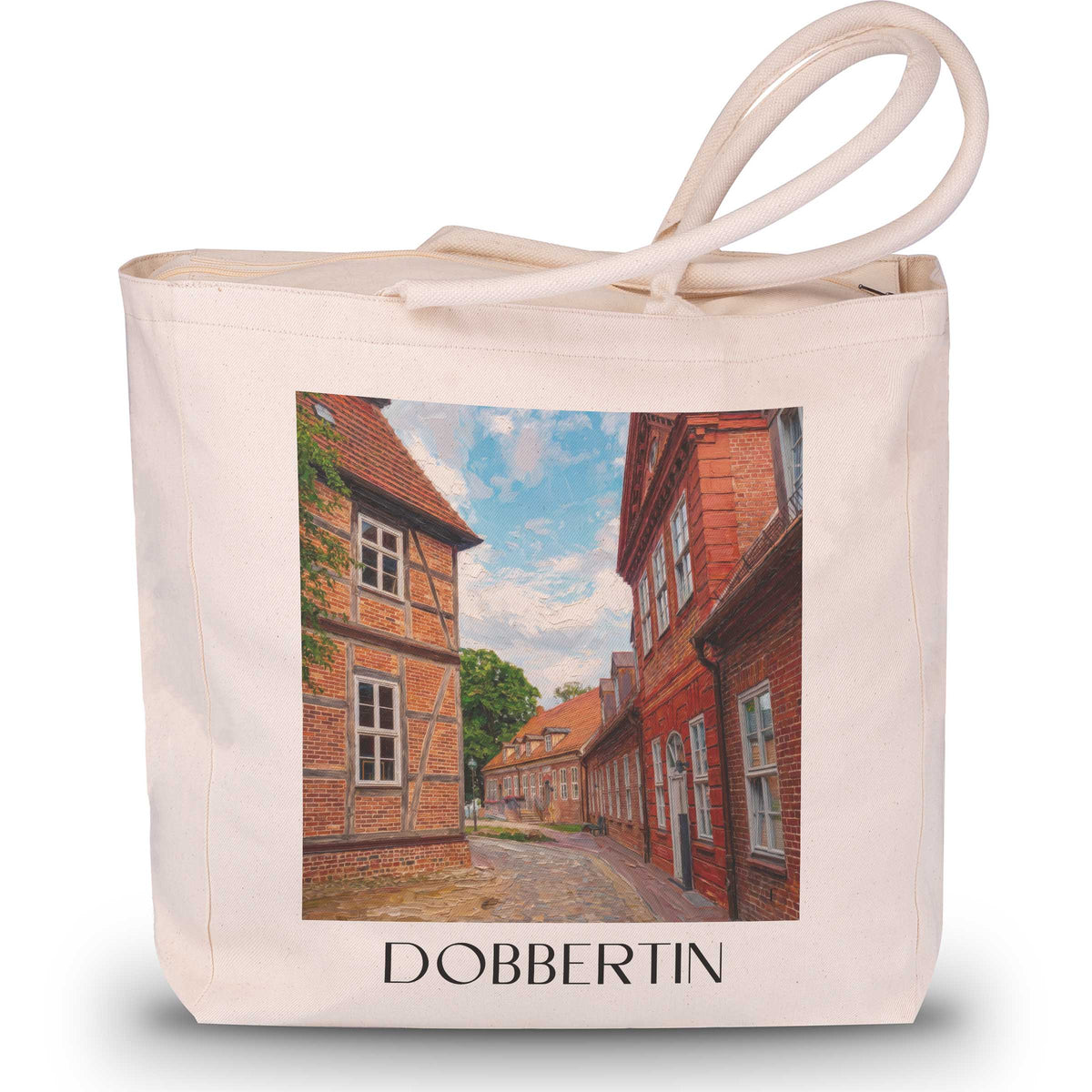 dobbertin-mecklenburgische-seenplatte-deutschland-einkaufstasche-oil-painting-oelgemaelde