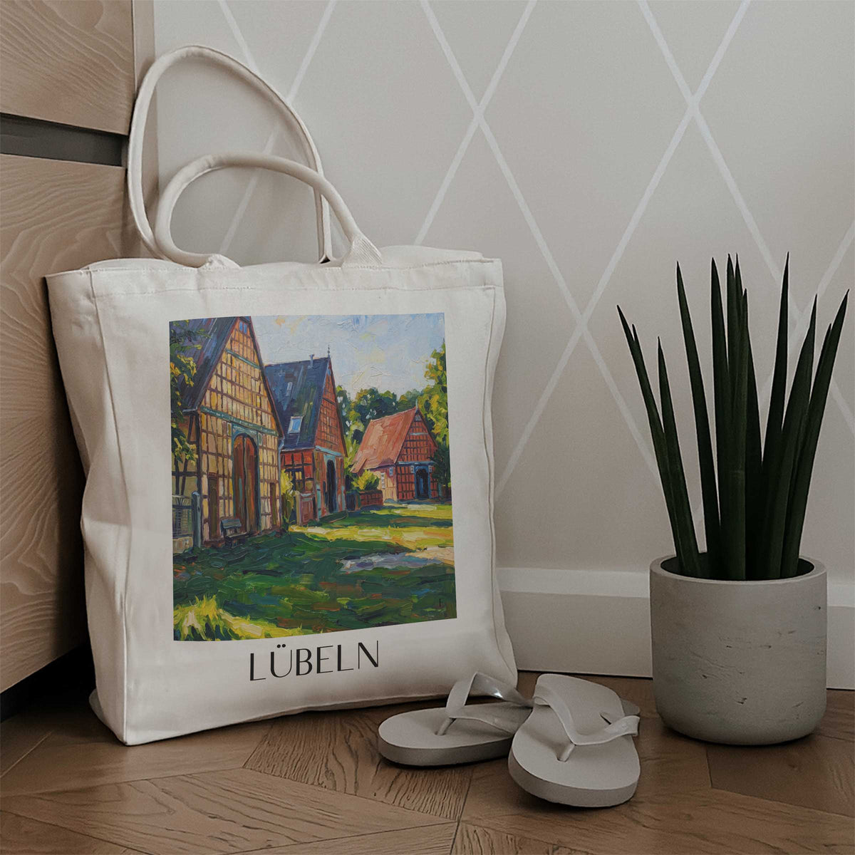 lübeln-wendland-deutschland-einkaufstasche-oil-painting-oelgemaelde