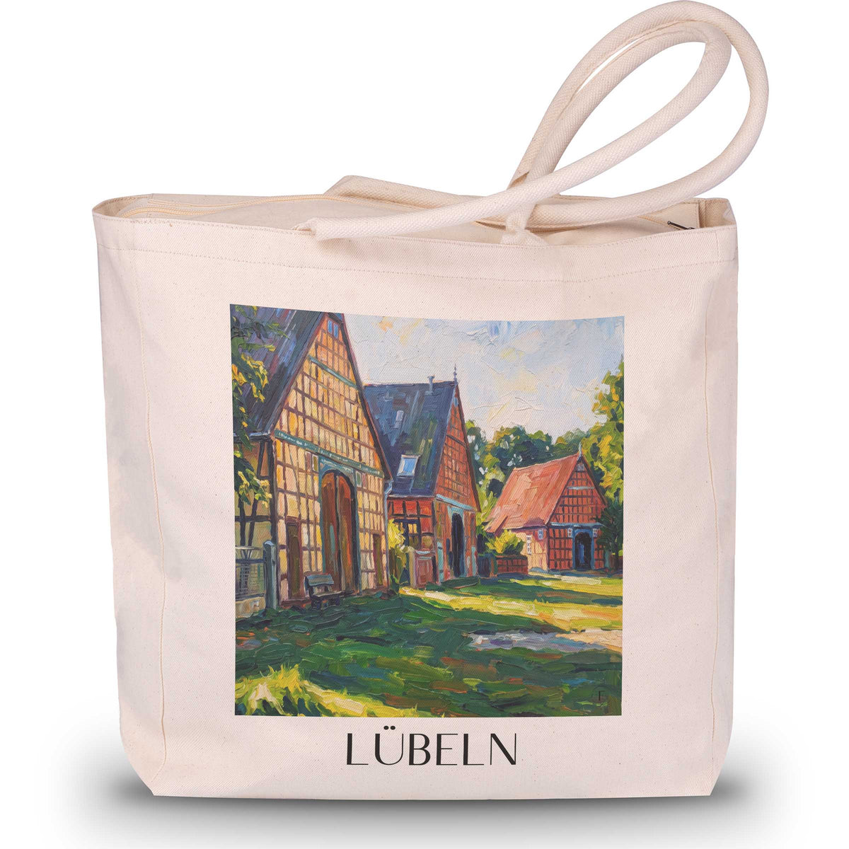 Lübeln Shopping Tasche - Wendland - Deutschland Tote Bag - Einkaufstasche im Ölgemälde Stil - favplace