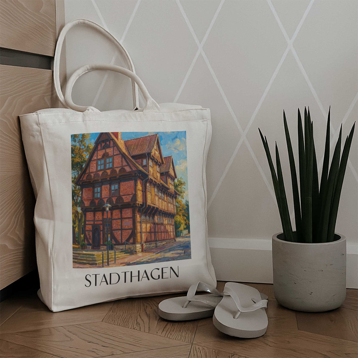 stadthagen-niedersachsen-deutschland-einkaufstasche-oil-painting-oelgemaelde