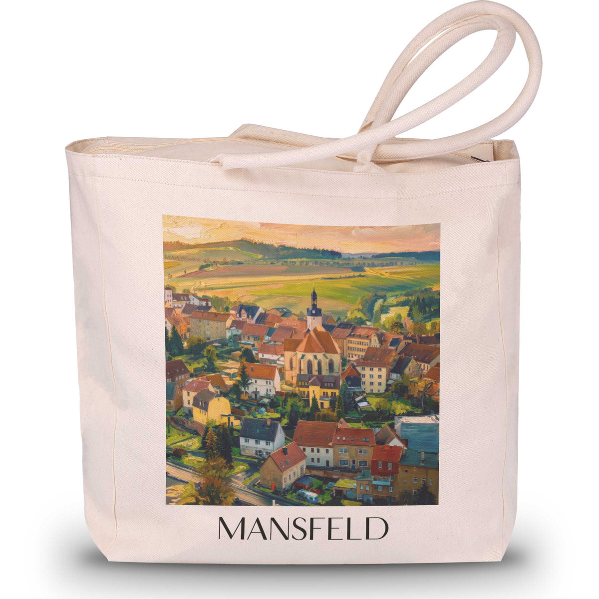 Mansfeld Shopping Tasche - Harzvorland - Deutschland Tote Bag - Einkaufstasche im Ölgemälde Stil - favplace