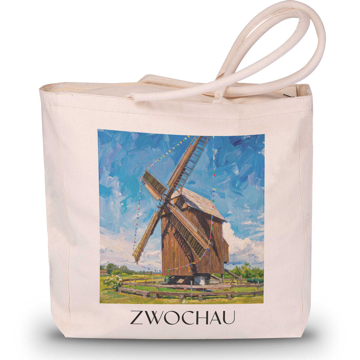 Zwochau Shopping Tasche - Leipziger Tieflandsbucht - Deutschland Tote Bag - Einkaufstasche im Ölgemälde Stil - favplace