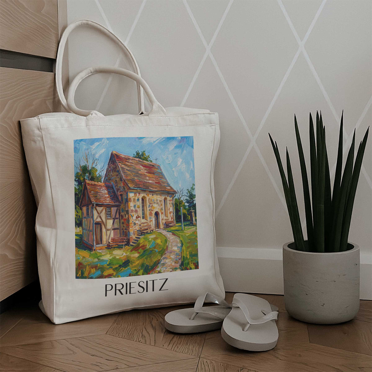 priesitz-dübener-heide-deutschland-einkaufstasche-oil-painting-oelgemaelde
