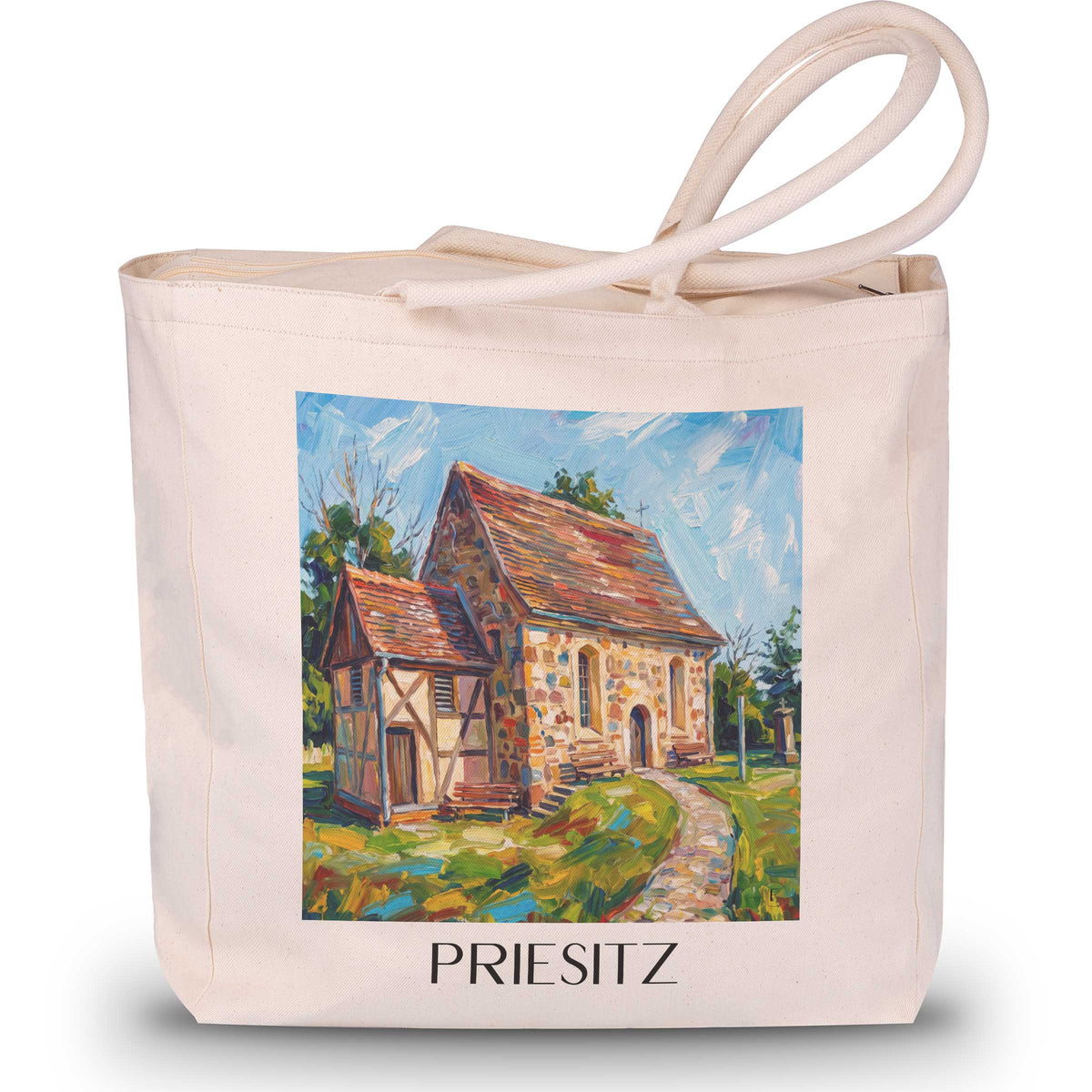 Priesitz Shopping Tasche - Dübener Heide - Deutschland Tote Bag - Einkaufstasche im Ölgemälde Stil - favplace
