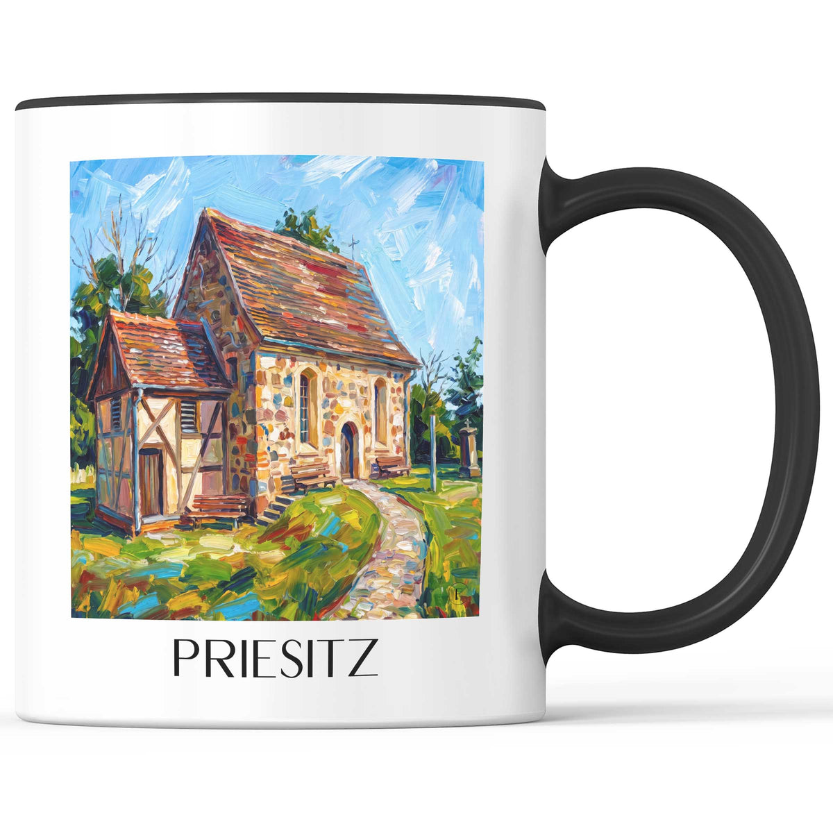 Priesitz Kaffeebecher - Dübener Heide - Deutschland Becher - Kaffeetasse im Ölgemälde Stil