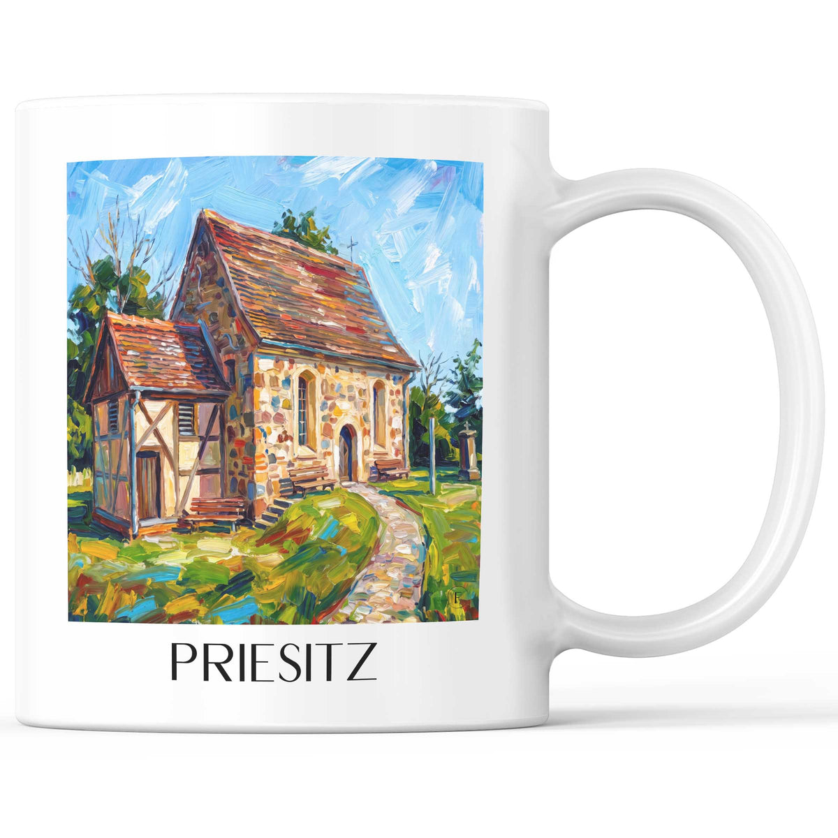 Priesitz Kaffeebecher - Dübener Heide - Deutschland Becher - Kaffeetasse im Ölgemälde Stil
