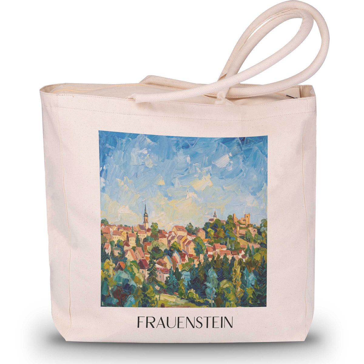 Frauenstein Shopping Tasche - Osterzgebirge - Deutschland Tote Bag - Einkaufstasche im Ölgemälde Stil - favplace
