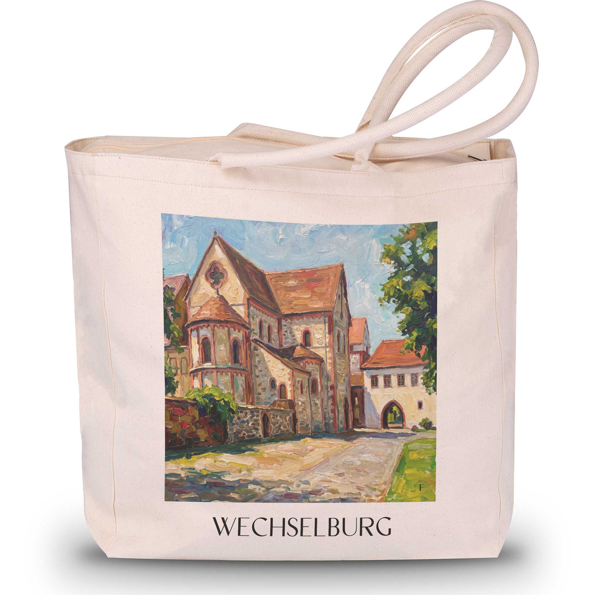 Wechselburg Shopping Tasche - Muldetal - Deutschland Tote Bag - Einkaufstasche im Ölgemälde Stil - favplace