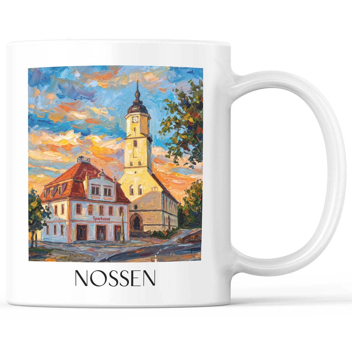Nossen Kaffeebecher - Sachsen - Deutschland Becher - Kaffeetasse im Ölgemälde Stil