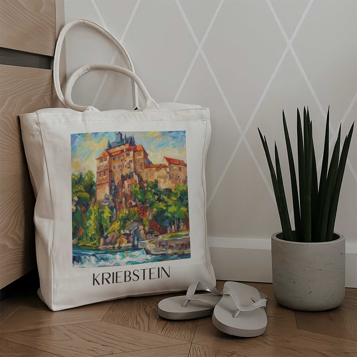 kriebstein-sachsen-deutschland-einkaufstasche-oil-painting-oelgemaelde
