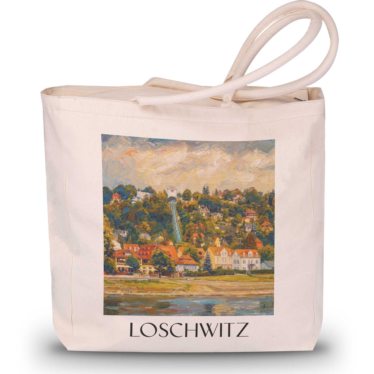 Loschwitz Shopping Tasche - Dresden - Deutschland Tote Bag - Einkaufstasche im Ölgemälde Stil - favplace