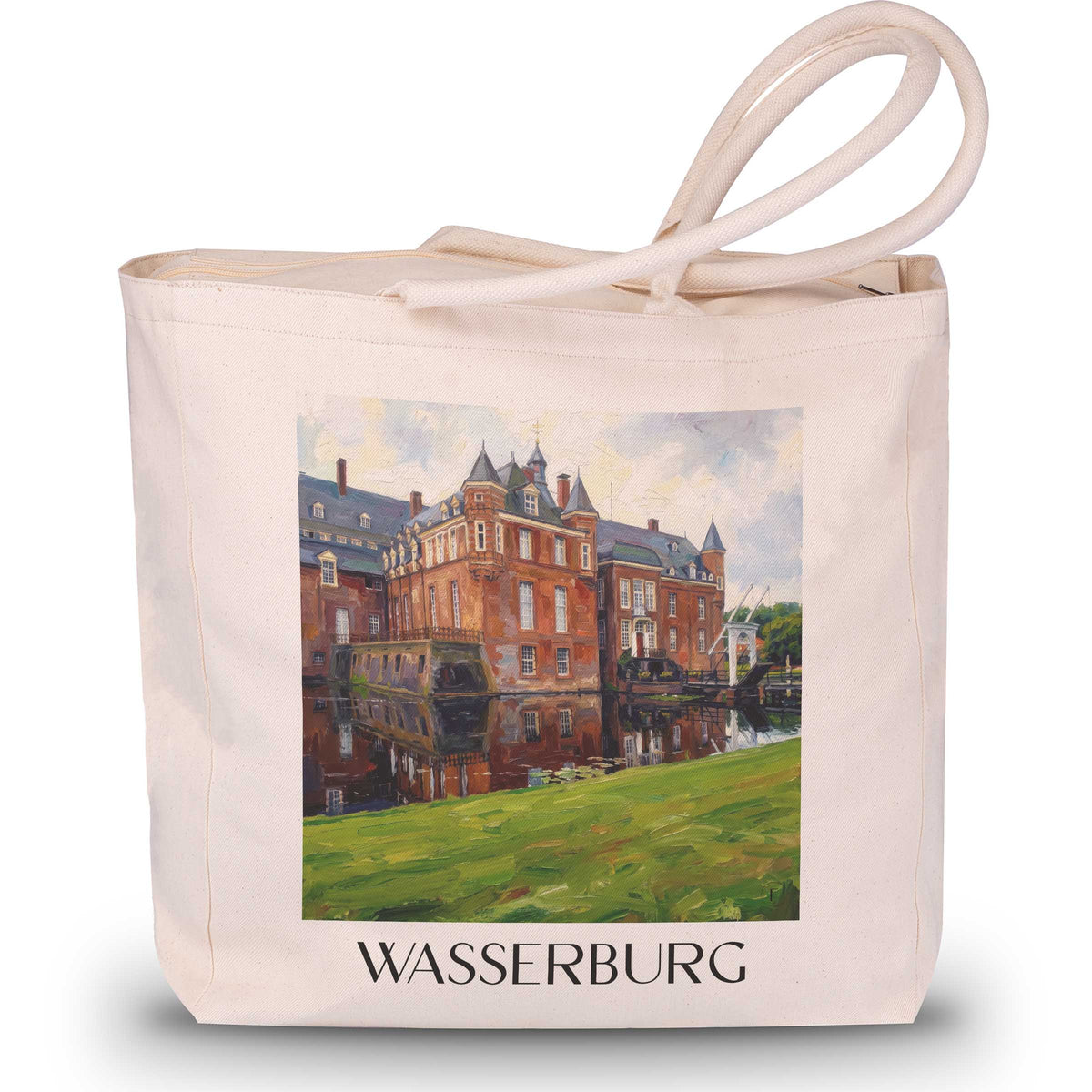 Wasserburg Shopping Tasche - Anholt - Deutschland Tote Bag - Einkaufstasche im Ölgemälde Stil - favplace