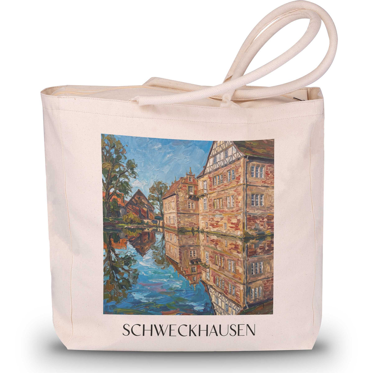 Schweckhausen Shopping Tasche - Warburger Börde - Deutschland Tote Bag - Einkaufstasche im Ölgemälde Stil - favplace