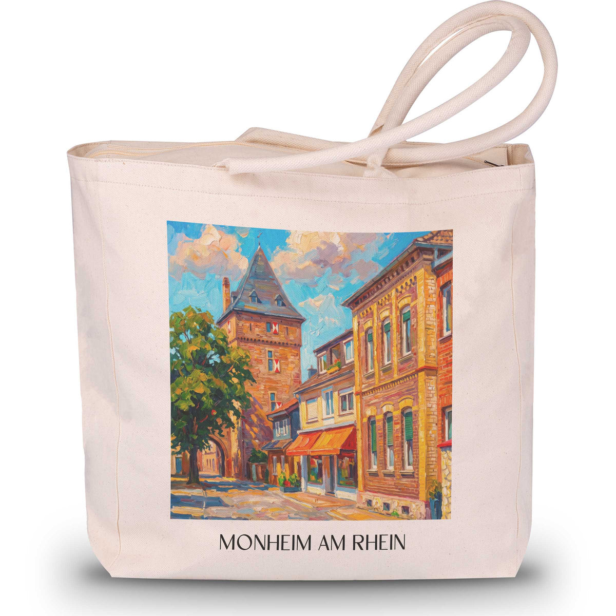 Monheim am Rhein Shopping Tasche - Niederrhein - Deutschland Tote Bag - Einkaufstasche im Ölgemälde Stil - favplace