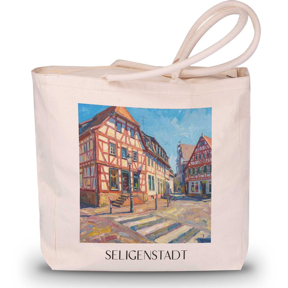 seligenstadt-untermain-deutschland-einkaufstasche-oil-painting-oelgemaelde