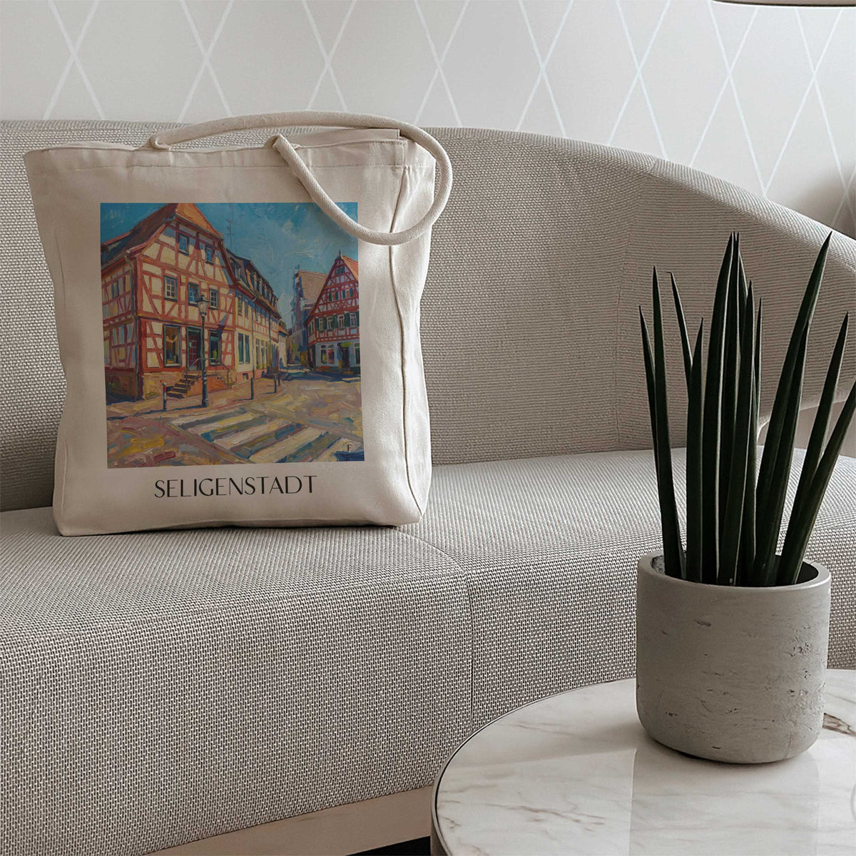seligenstadt-untermain-deutschland-einkaufstasche-oil-painting-oelgemaelde