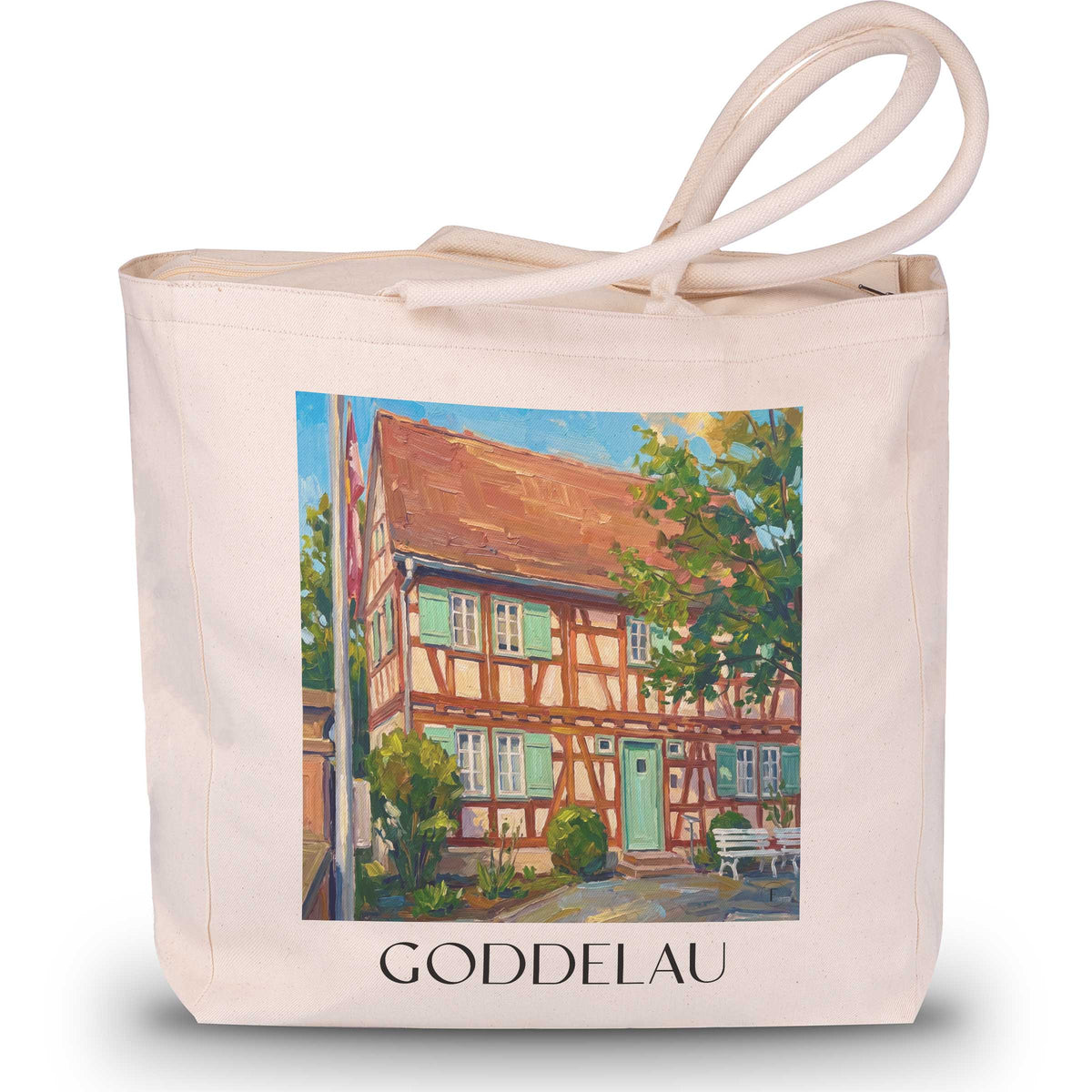 Goddelau Shopping Tasche - Hessisches Ried - Deutschland Tote Bag - Einkaufstasche im Ölgemälde Stil - favplace