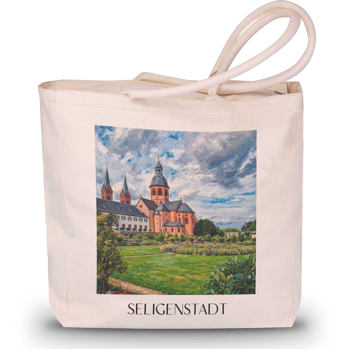seligenstadt-untermain-deutschland-einkaufstasche-oil-painting-oelgemaelde