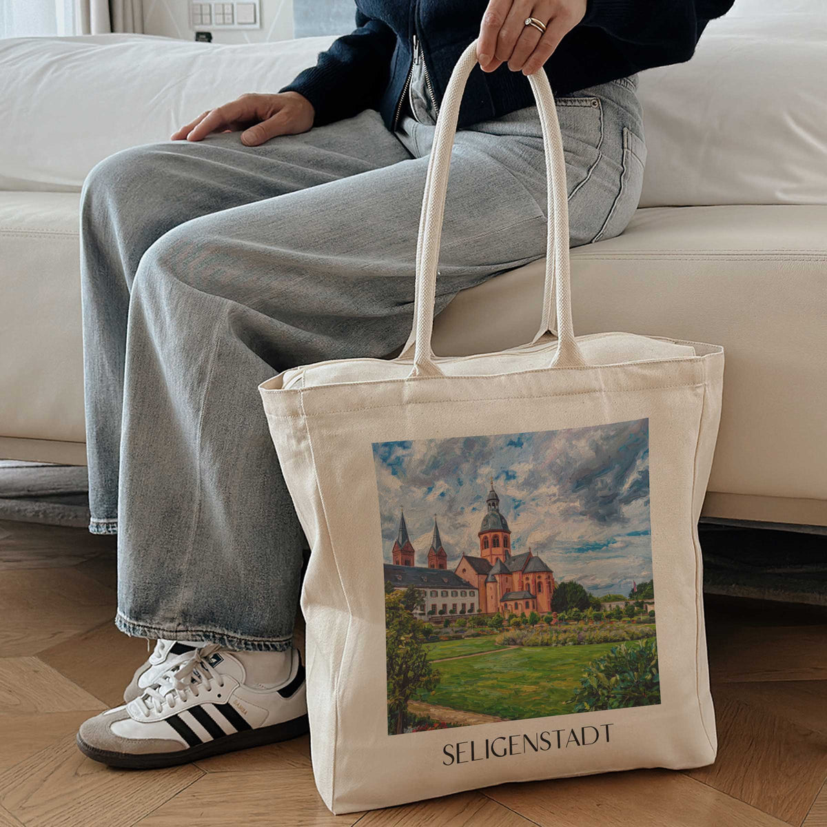 seligenstadt-untermain-deutschland-einkaufstasche-oil-painting-oelgemaelde