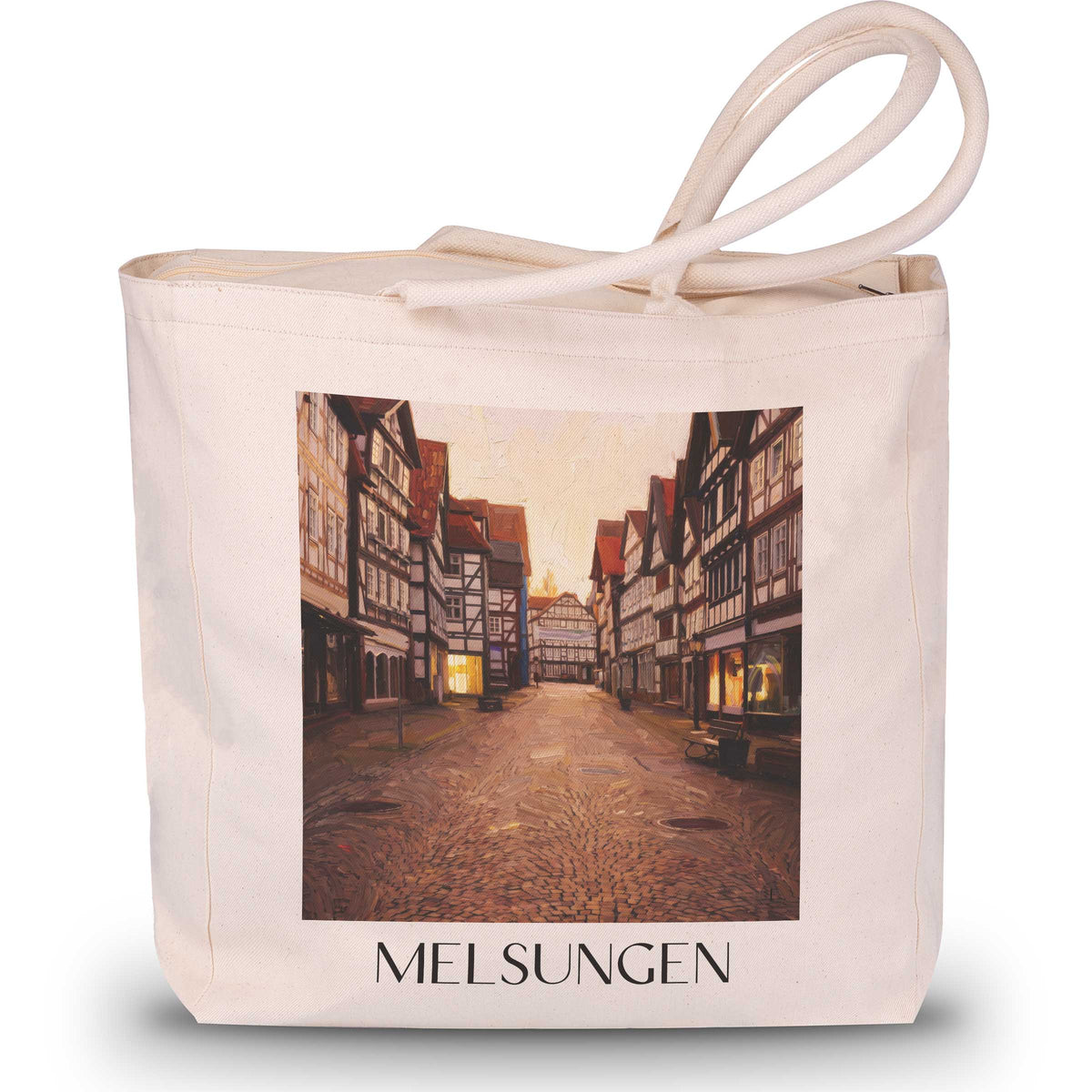 Melsungen Shopping Tasche - Nordhessen - Deutschland Tote Bag - Einkaufstasche im Ölgemälde Stil - favplace