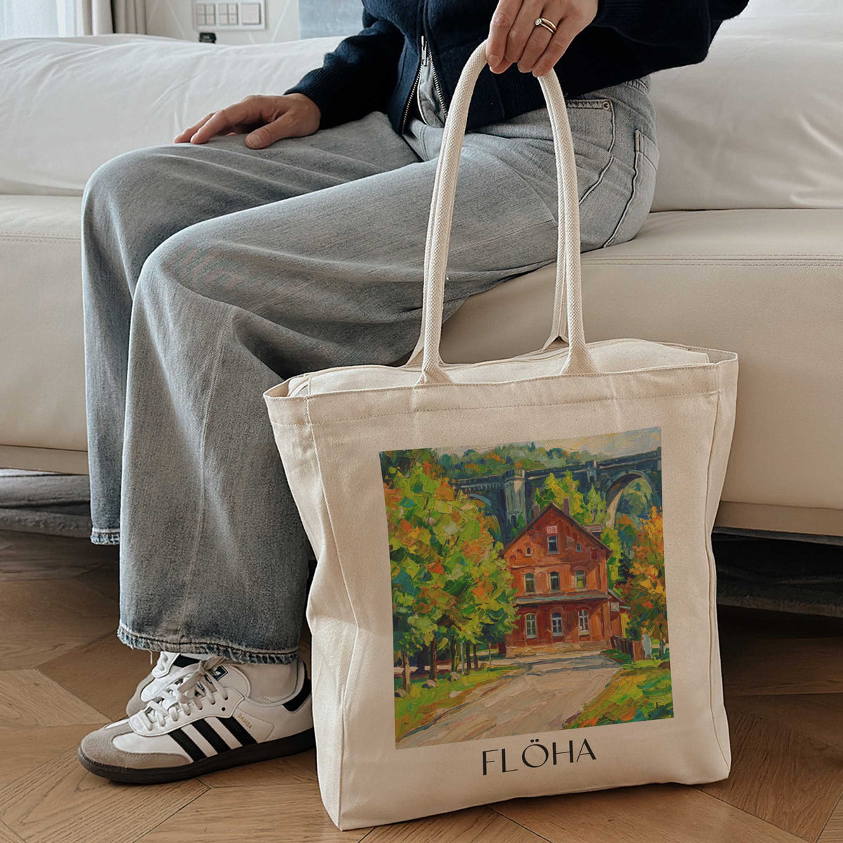 flöha-erzgebirgsvorland-deutschland-einkaufstasche-oil-painting-oelgemaelde