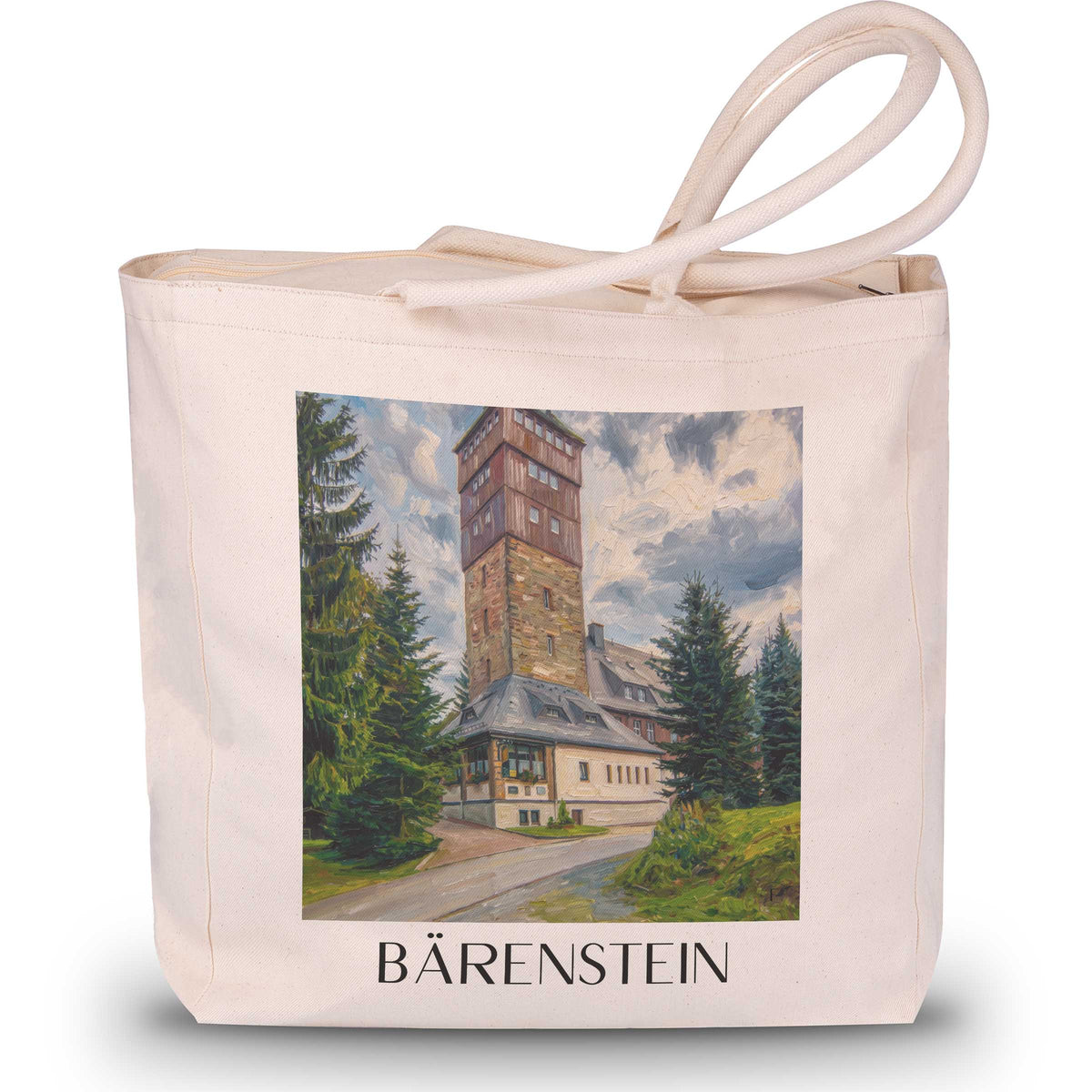 Bärenstein Shopping Tasche - Erzgebirgsvorland - Deutschland Tote Bag - Einkaufstasche im Ölgemälde Stil - favplace