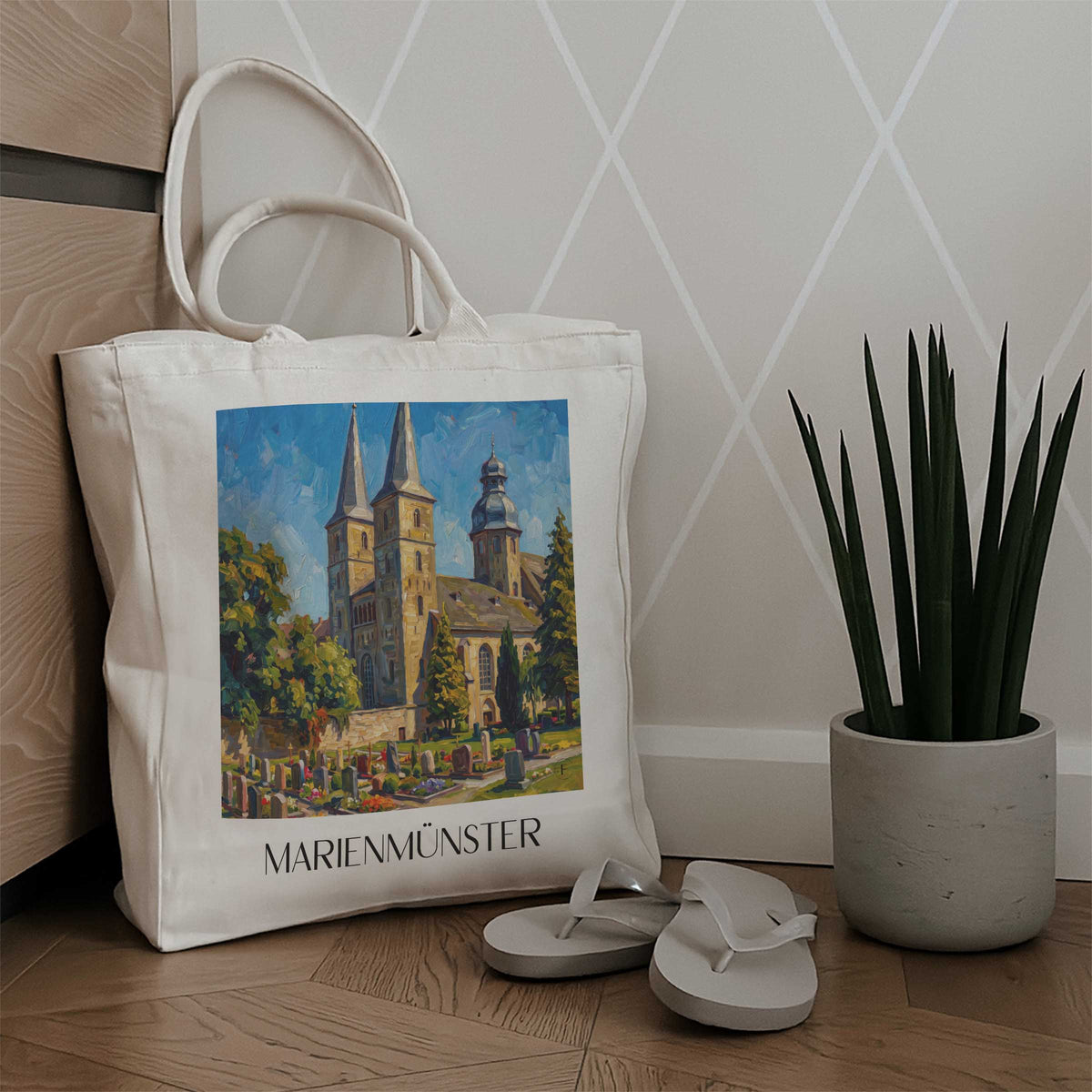 marienmünster-ostwestfalen-deutschland-einkaufstasche-oil-painting-oelgemaelde