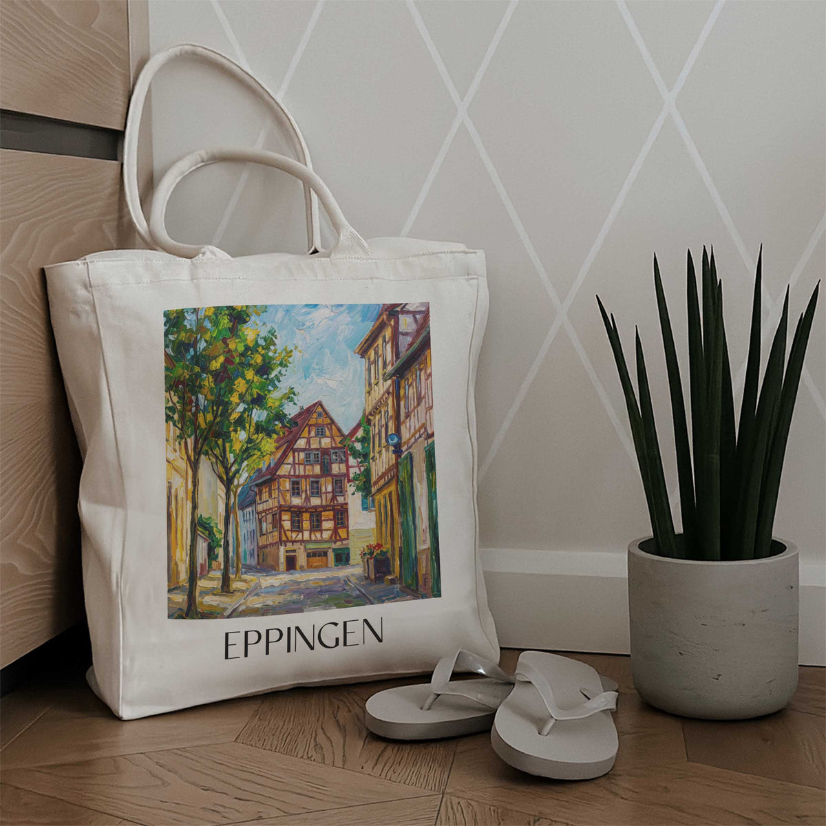 eppingen-kraichgau-deutschland-einkaufstasche-oil-painting-oelgemaelde