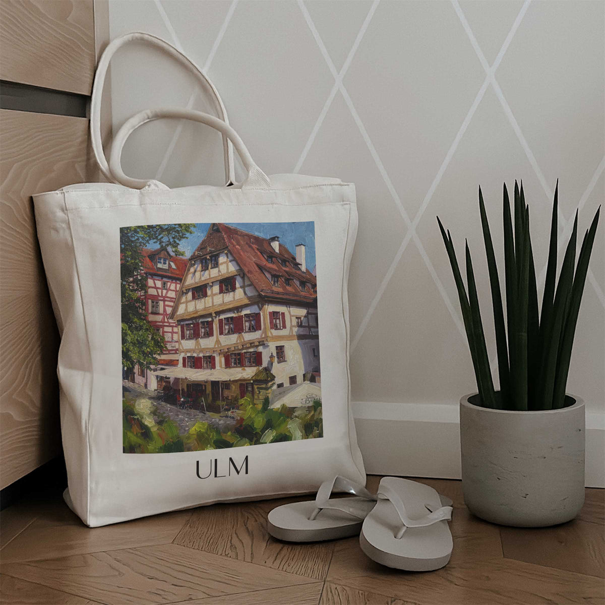 ulm-schwäbische-alb-deutschland-einkaufstasche-oil-painting-oelgemaelde