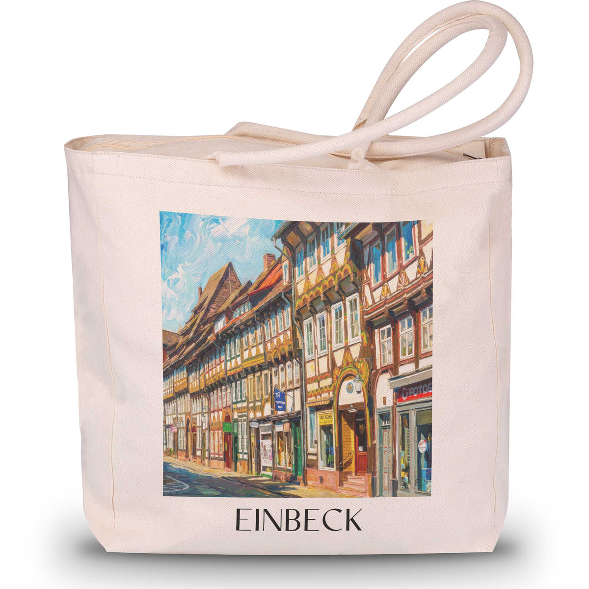 Einbeck Shopping Tasche - Leinebergland - Deutschland Tote Bag - Einkaufstasche im Ölgemälde Stil - favplace